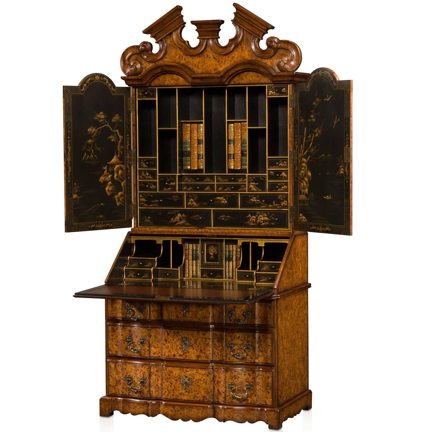 George I Style Poplar Burl Bureau Cabinet For Sale
