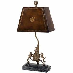 Finely Cast Brass Table Lamp with Hand Sewn Leather Shade