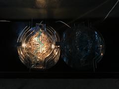 Pair of Angelo Brotto Sconces for Esperia in Stainless Steel and Murano Glass