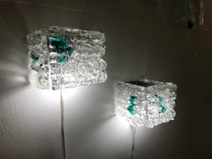Pair of Angelo Brotto Sconces for Esperia in Stainless Steel and Murano Glass