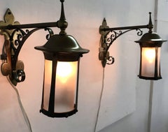 Pair of Arts & Crafts Brass and Glass Sconces in the Manner of W.A.S. Benson