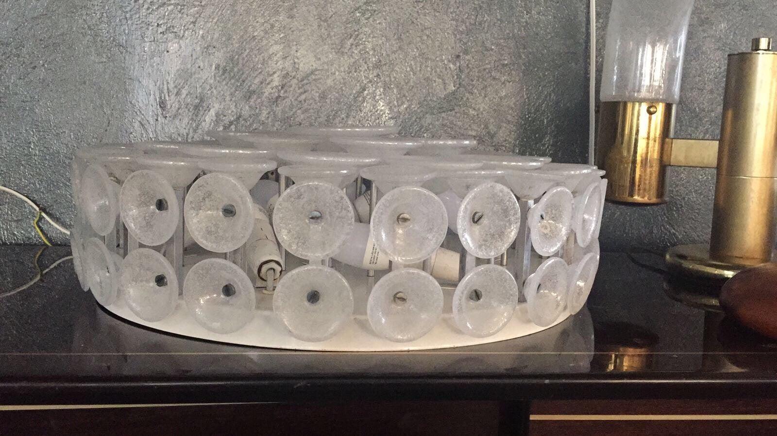 Blown Glass Mid Century Modern Sconce or Flush Mount in Murano Pulegoso Glass, attr. Vistosi For Sale