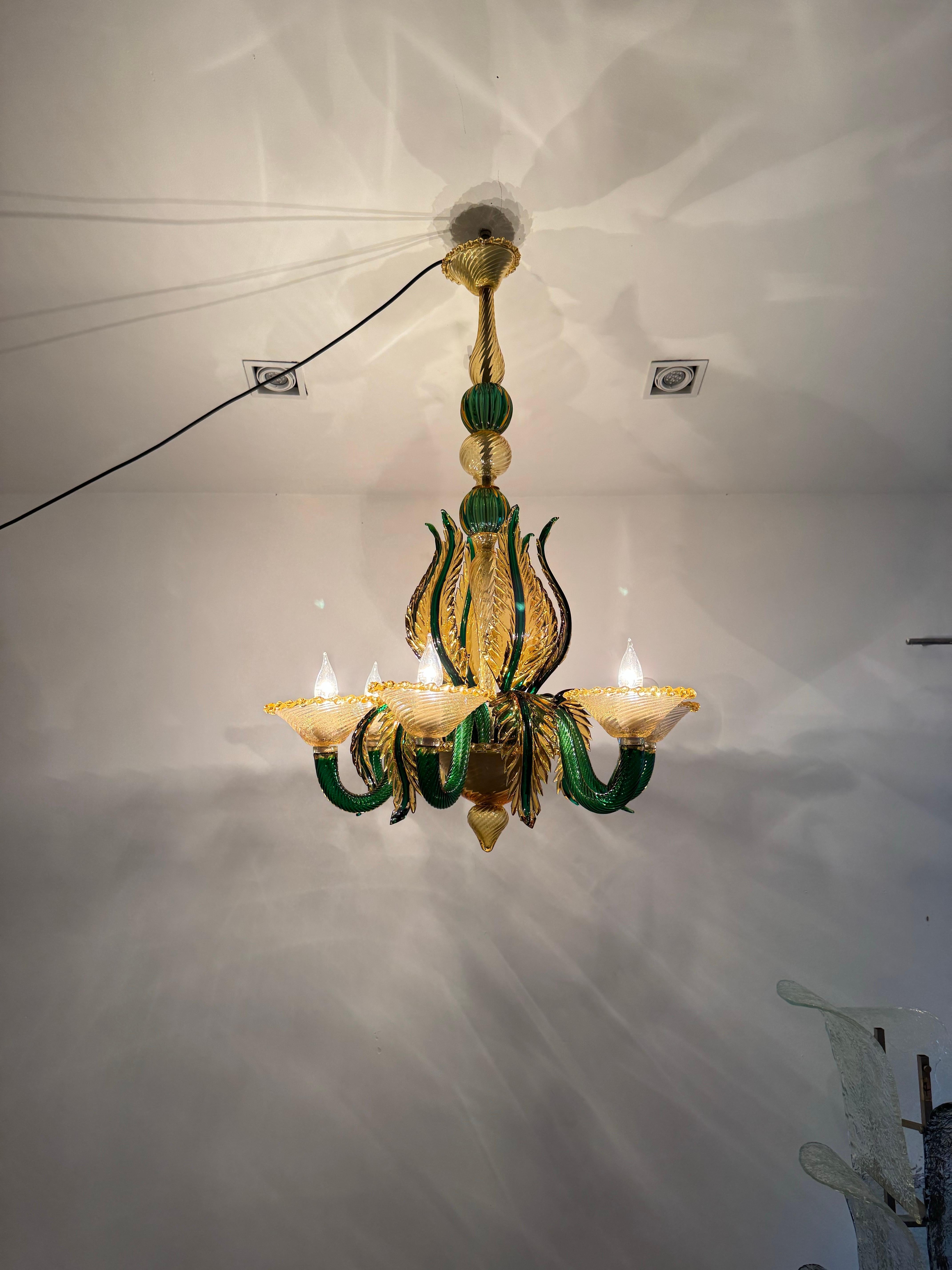 Mid Century Modern Chandelier attr. Seguso Factroy, Sommerso Glass, ca. 1940 For Sale 5