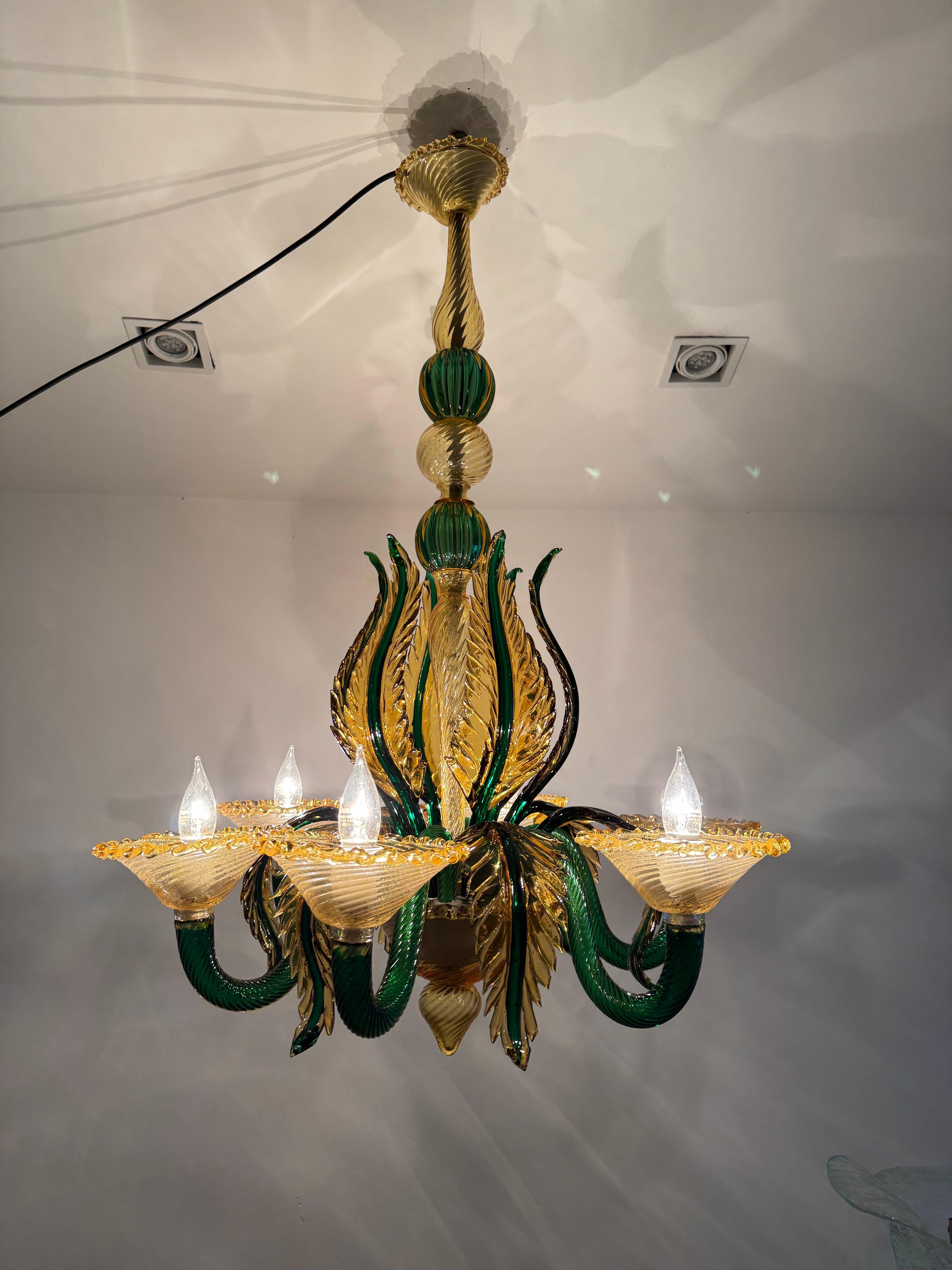 Mid Century Modern Chandelier attr. Seguso Factroy, Sommerso Glass, ca. 1940 For Sale 7