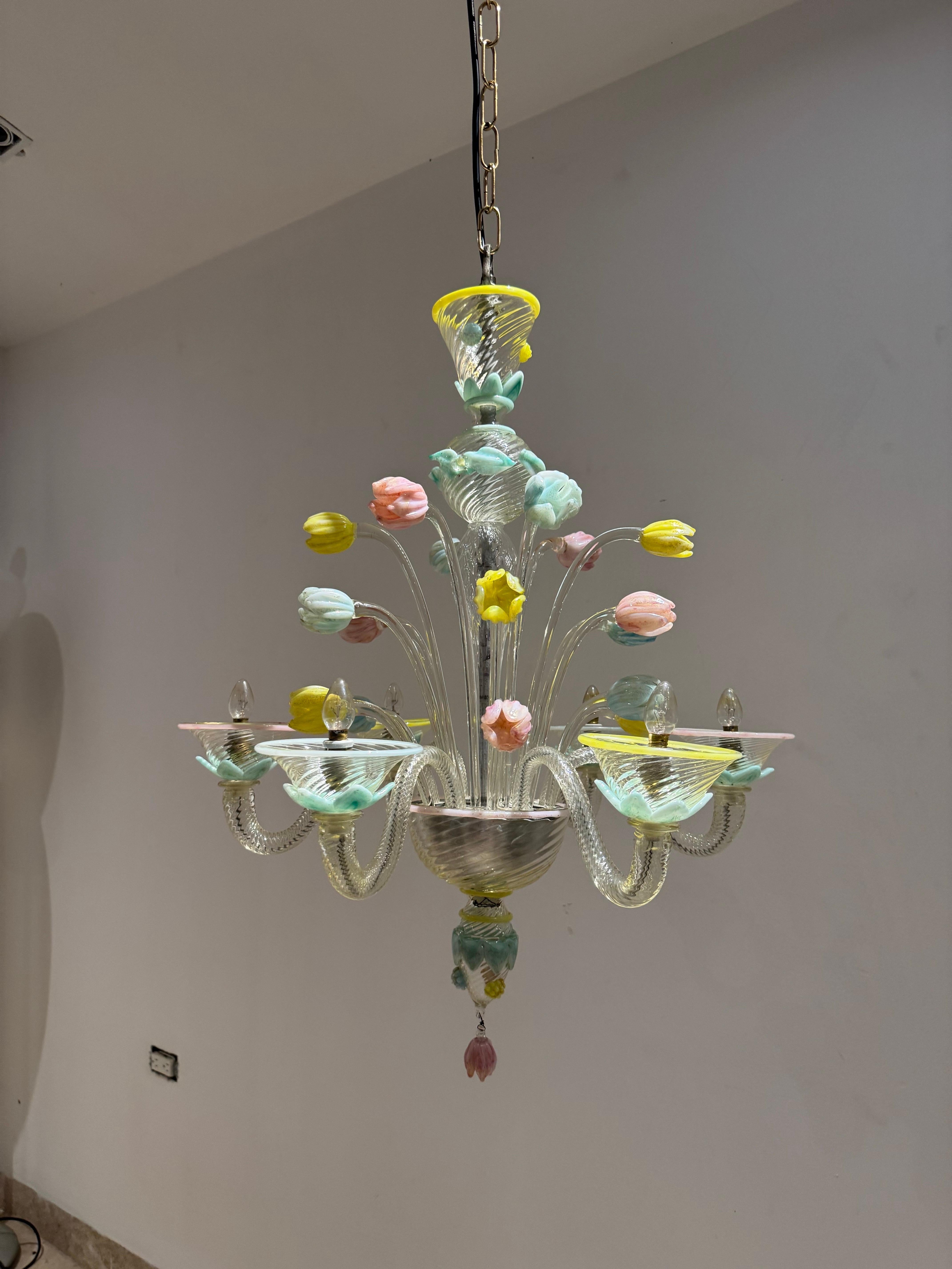 Murano Glass Chandelier with Tulips attributed to Seguso, Italy 1930s 8