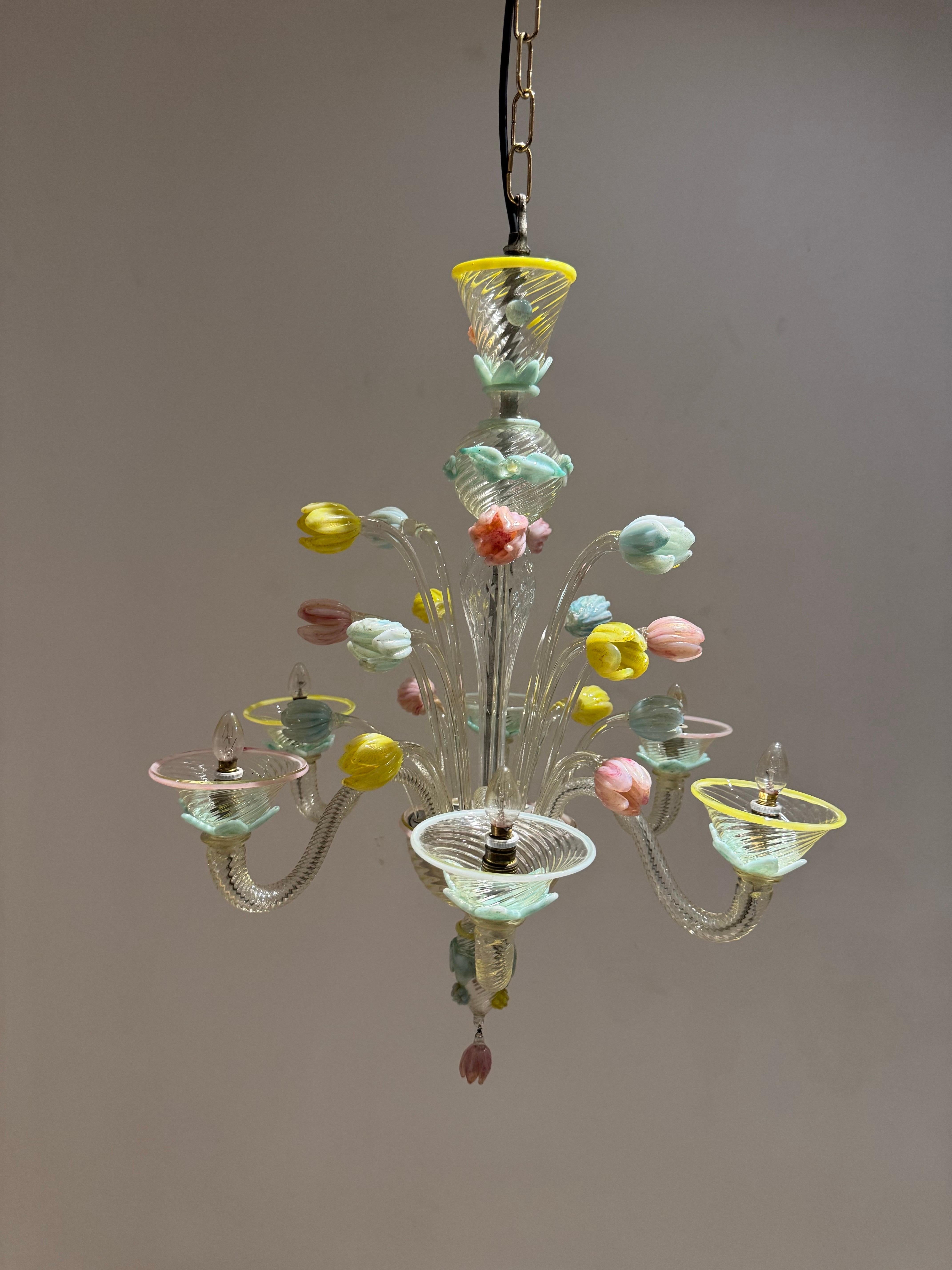 Murano Glass Chandelier with Tulips attributed to Seguso, Italy 1930s 11