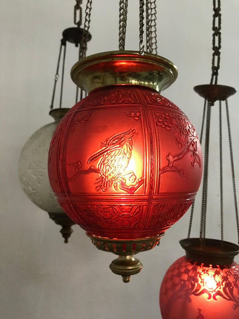 French Art Nouveau “Ornithological” Candle Lantern by Baccarat, France, circa 1890-1920 For Sale