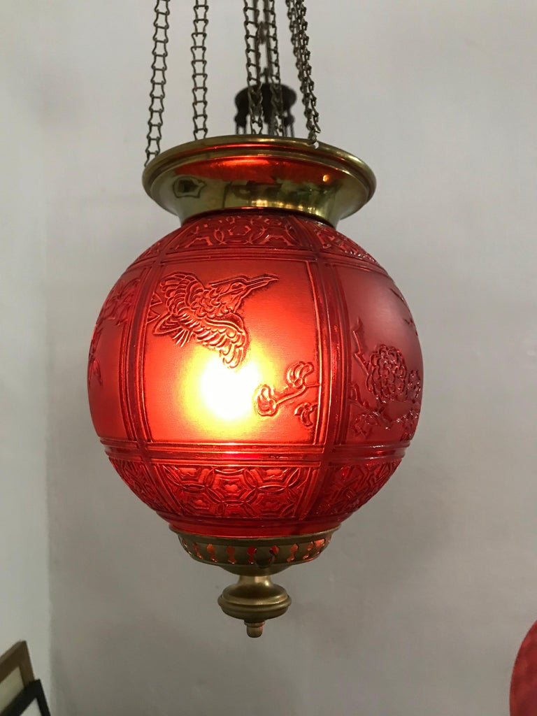 Art Nouveau “Ornithological” Candle Lantern by Baccarat, France, circa 1890-1920 In Good Condition For Sale In Merida, Yucatan