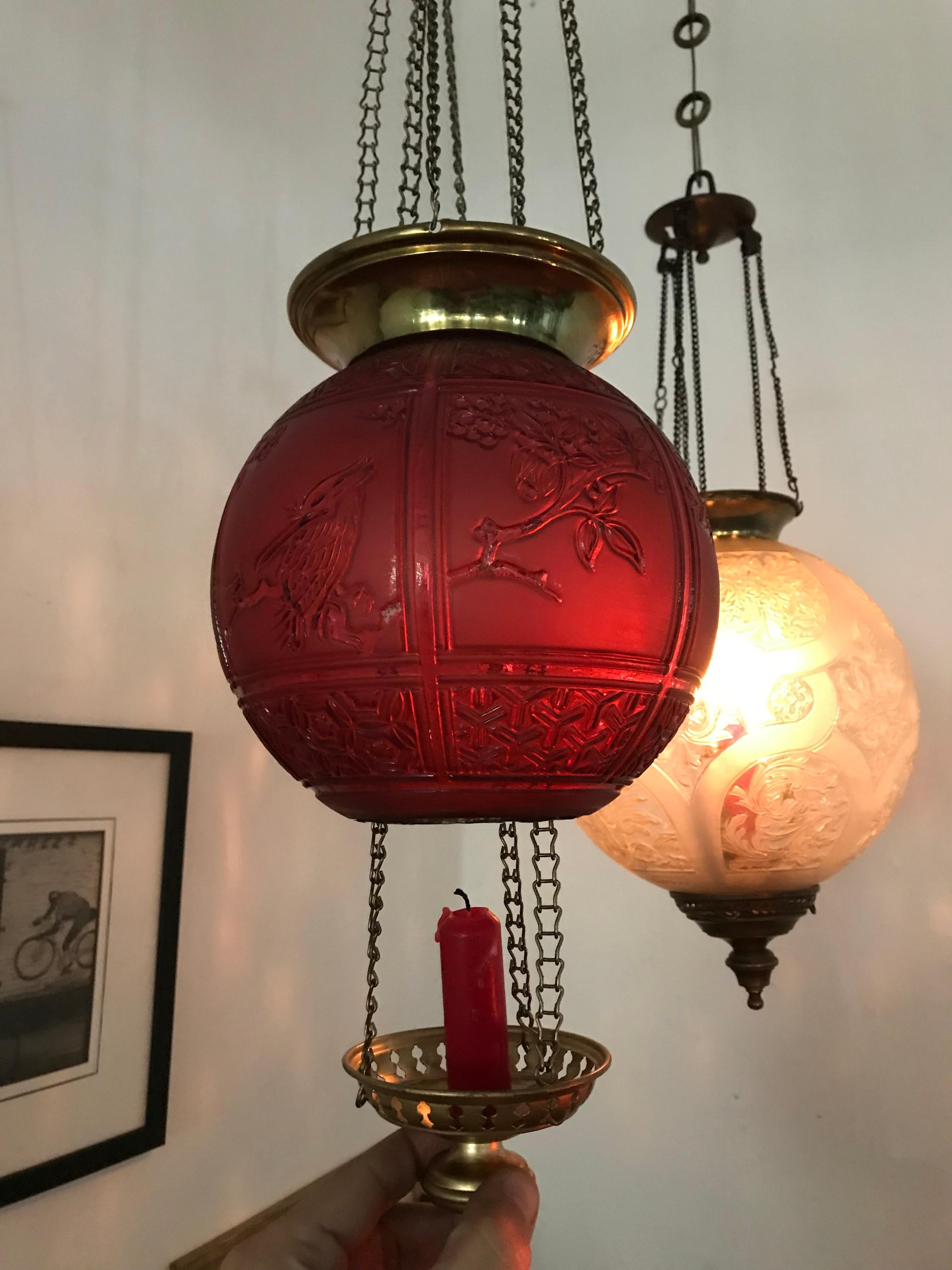Fin du XIXe siècle Lanterne bougie ornithologique Art nouveau de Baccarat, France, vers 1890-1920 en vente