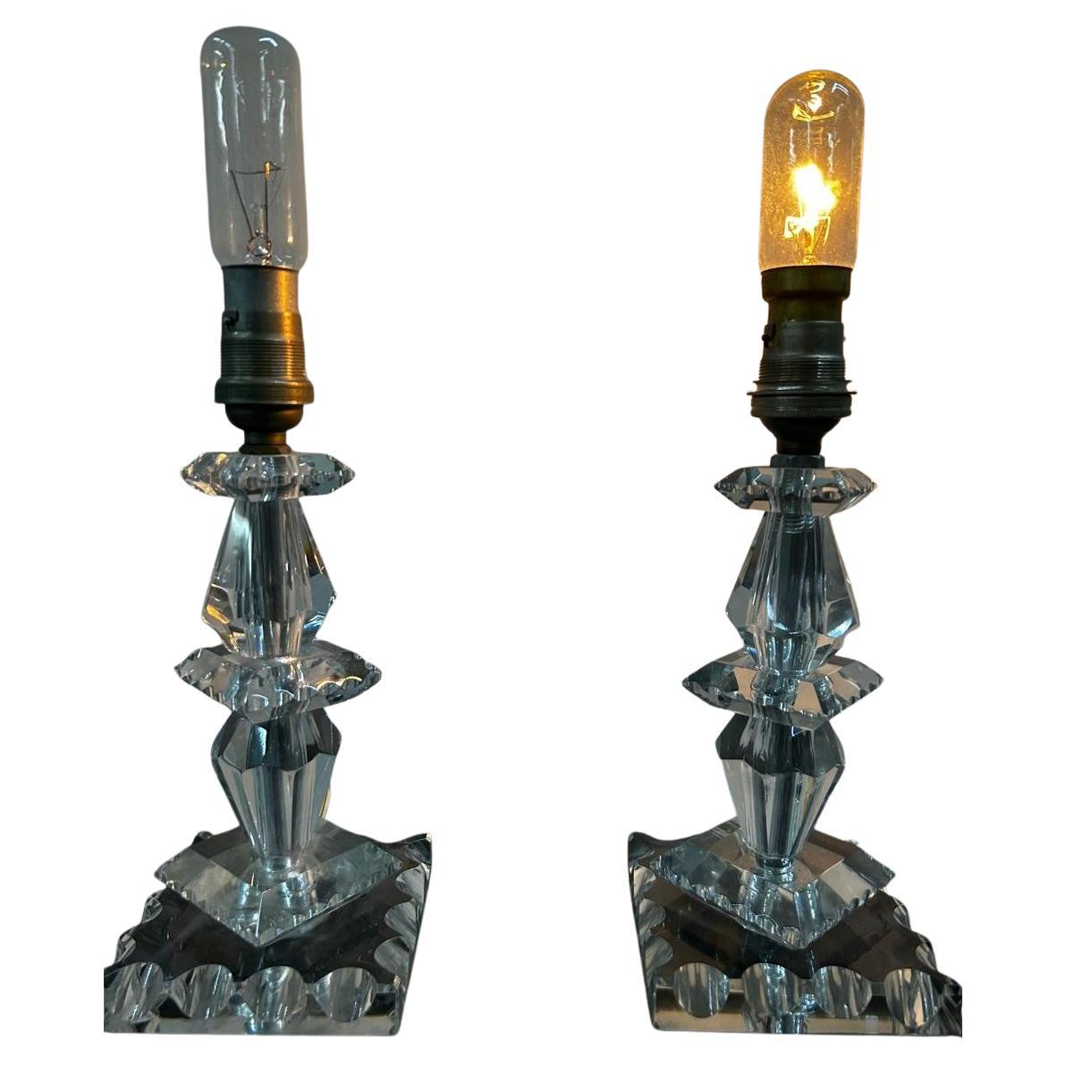 Lámparas Art Déco de Baccarat, Francia circa 1940, Attr. a Jacques Adnet en venta