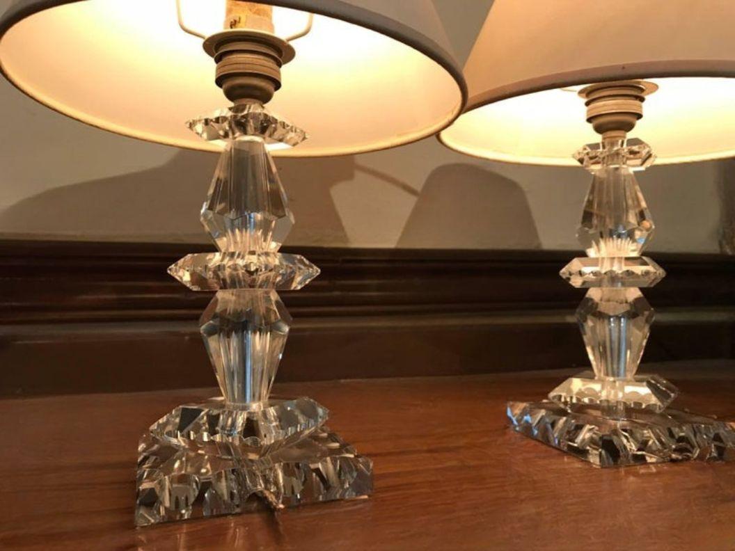 Lámparas Art Déco de Baccarat, Francia circa 1940, Attr. a Jacques Adnet Francés en venta
