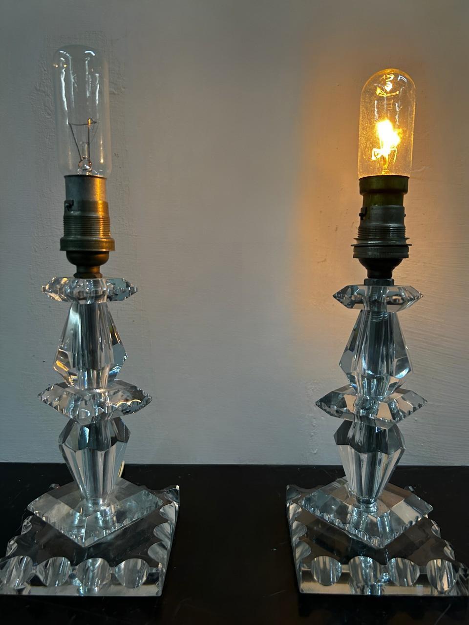 Lámparas Art Déco de Baccarat, Francia circa 1940, Attr. a Jacques Adnet en Bueno estado para la venta en Merida, Yucatan