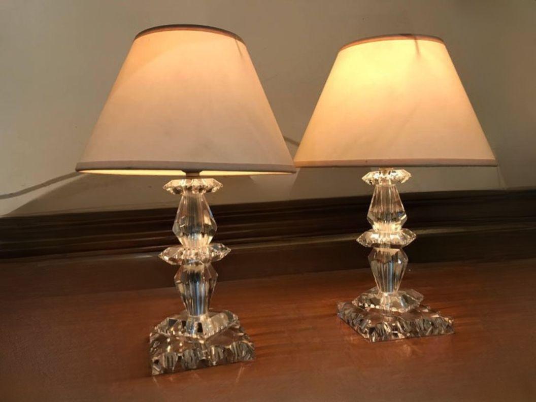 Lámparas Art Déco de Baccarat, Francia circa 1940, Attr. a Jacques Adnet Cristal en venta