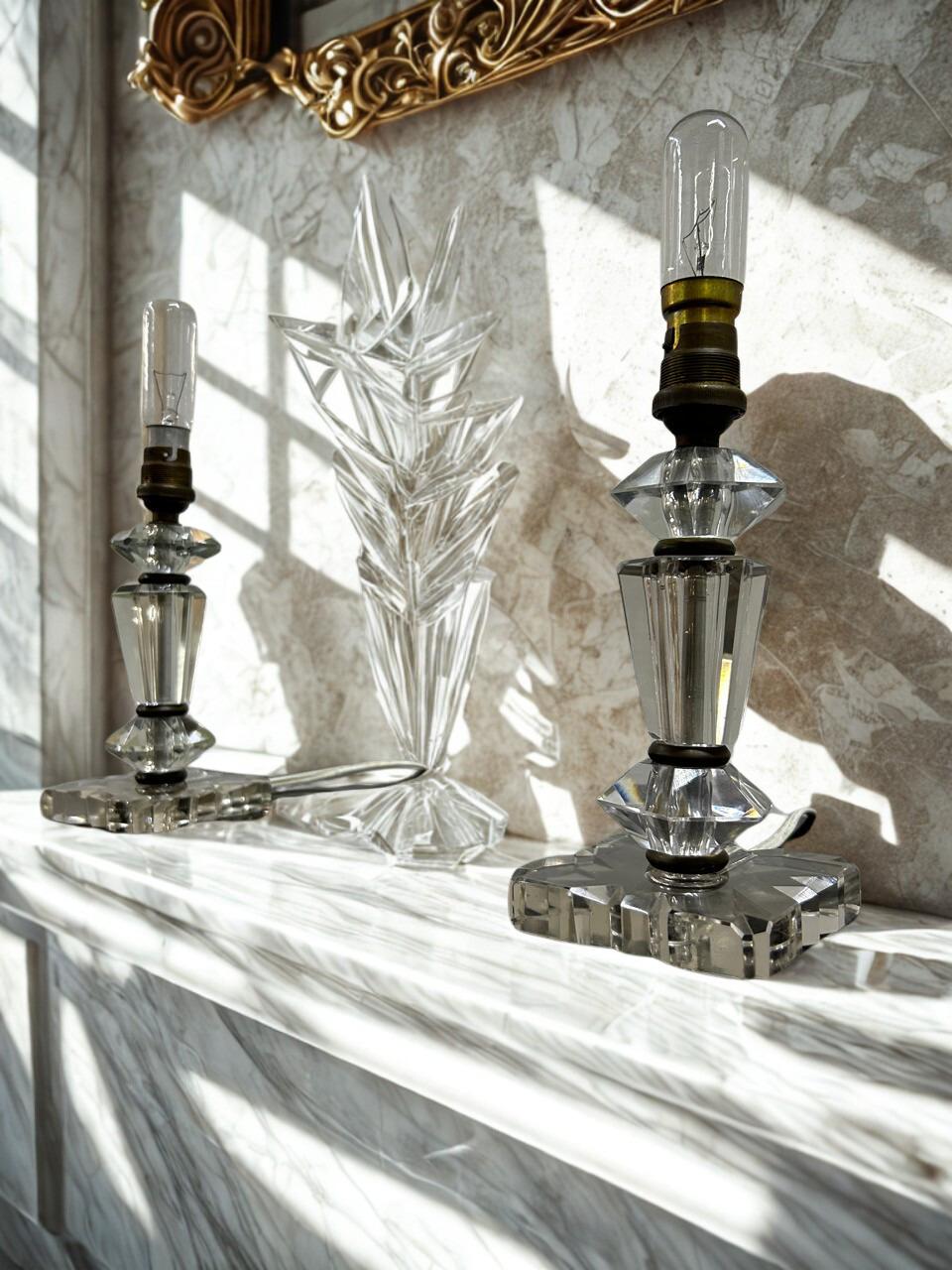 Dos Lámparas Art Decó ITSO Baccarat y Jacques Adnet, Francia circa 1940 Cristal en venta