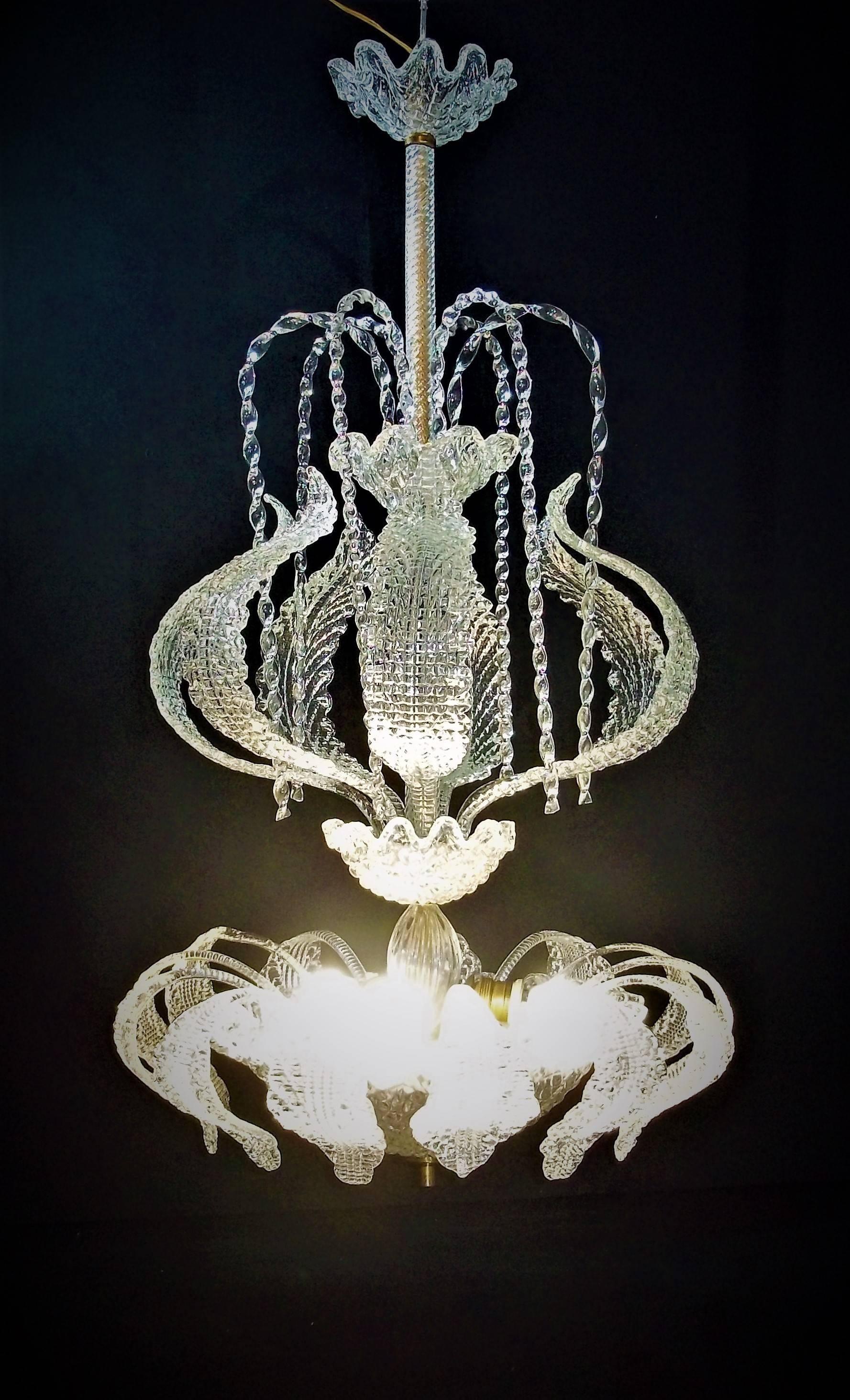 Mid-Century Modern Chandelier in Murano Glass by Barovier Toso 