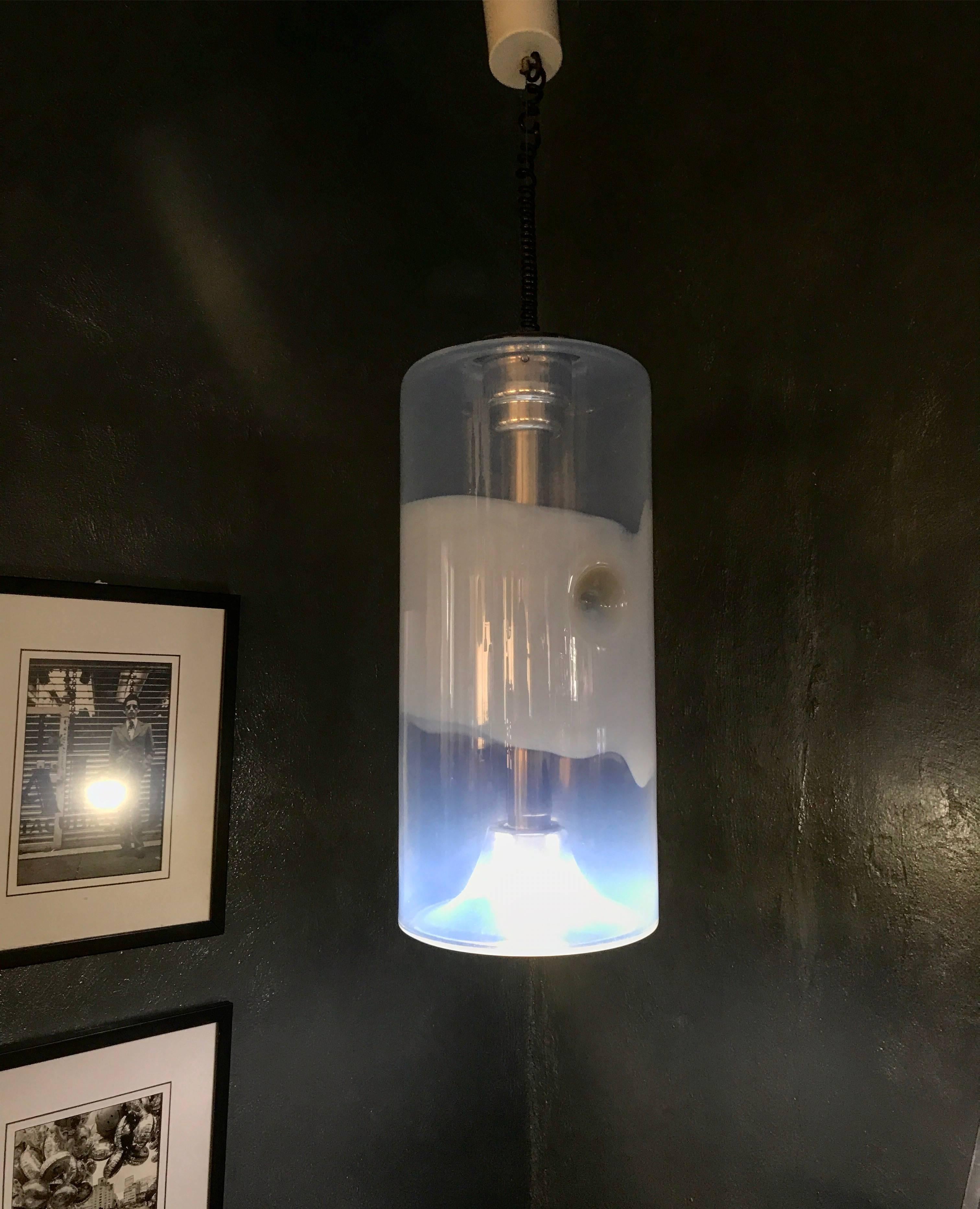 Blown Glass Space Age Pendant Light by Sothis  in Opalescent Murano Glass For Sale
