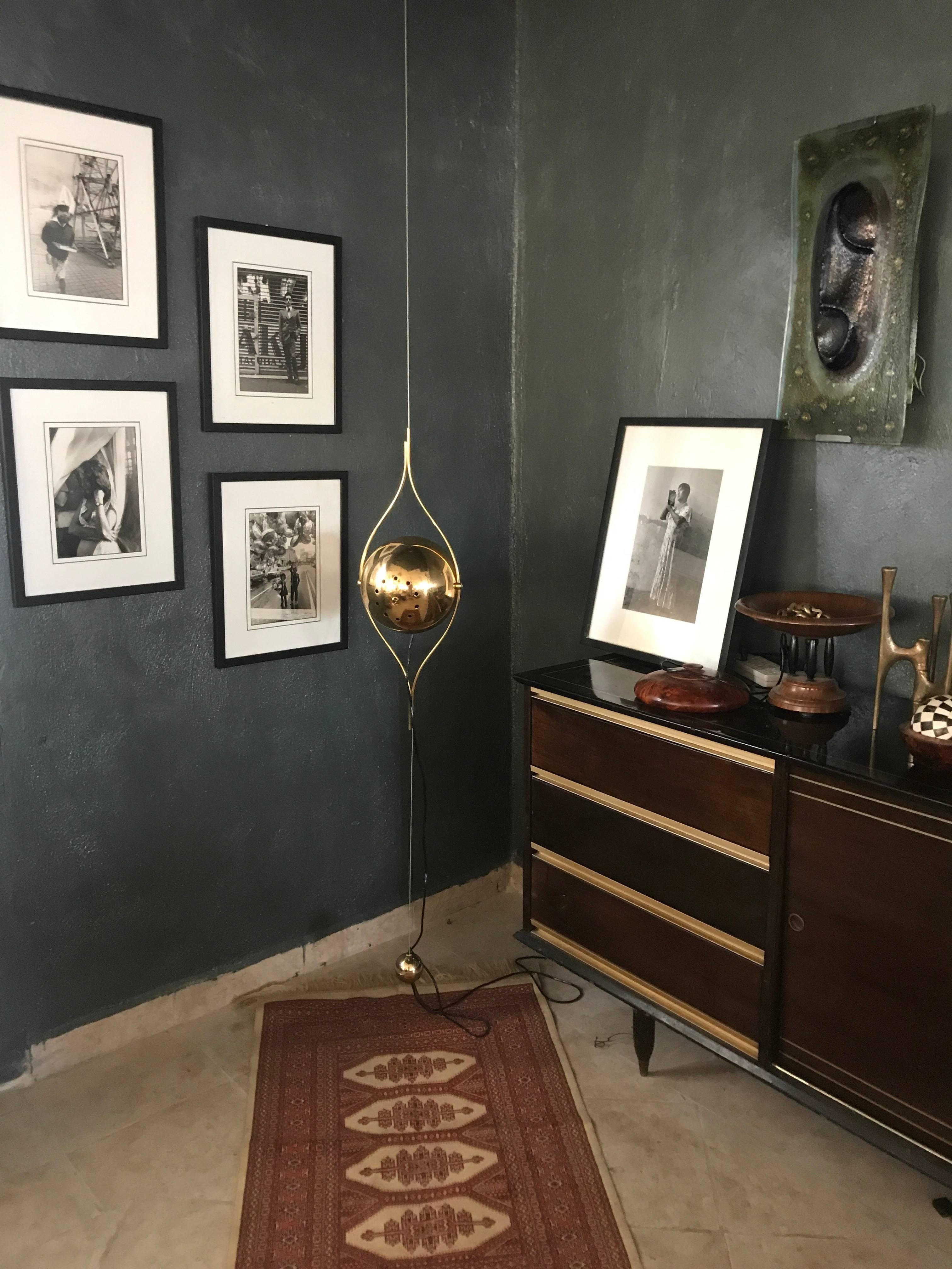 Mid-Century Modern Adjustable Brass Pendant Lights by Lamter Milano 2