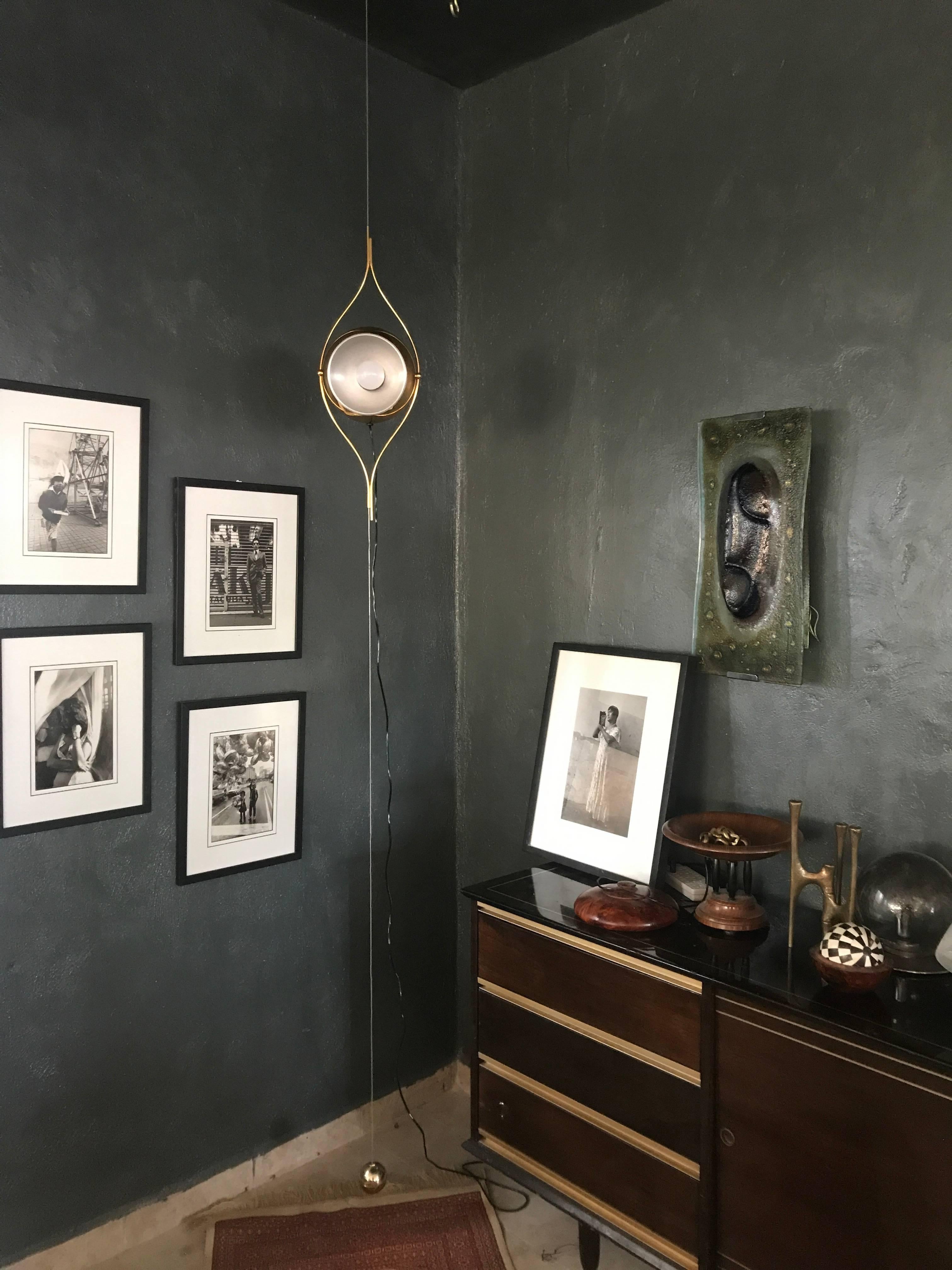 Italian Mid-Century Modern Adjustable Brass Pendant Lights by Lamter Milano