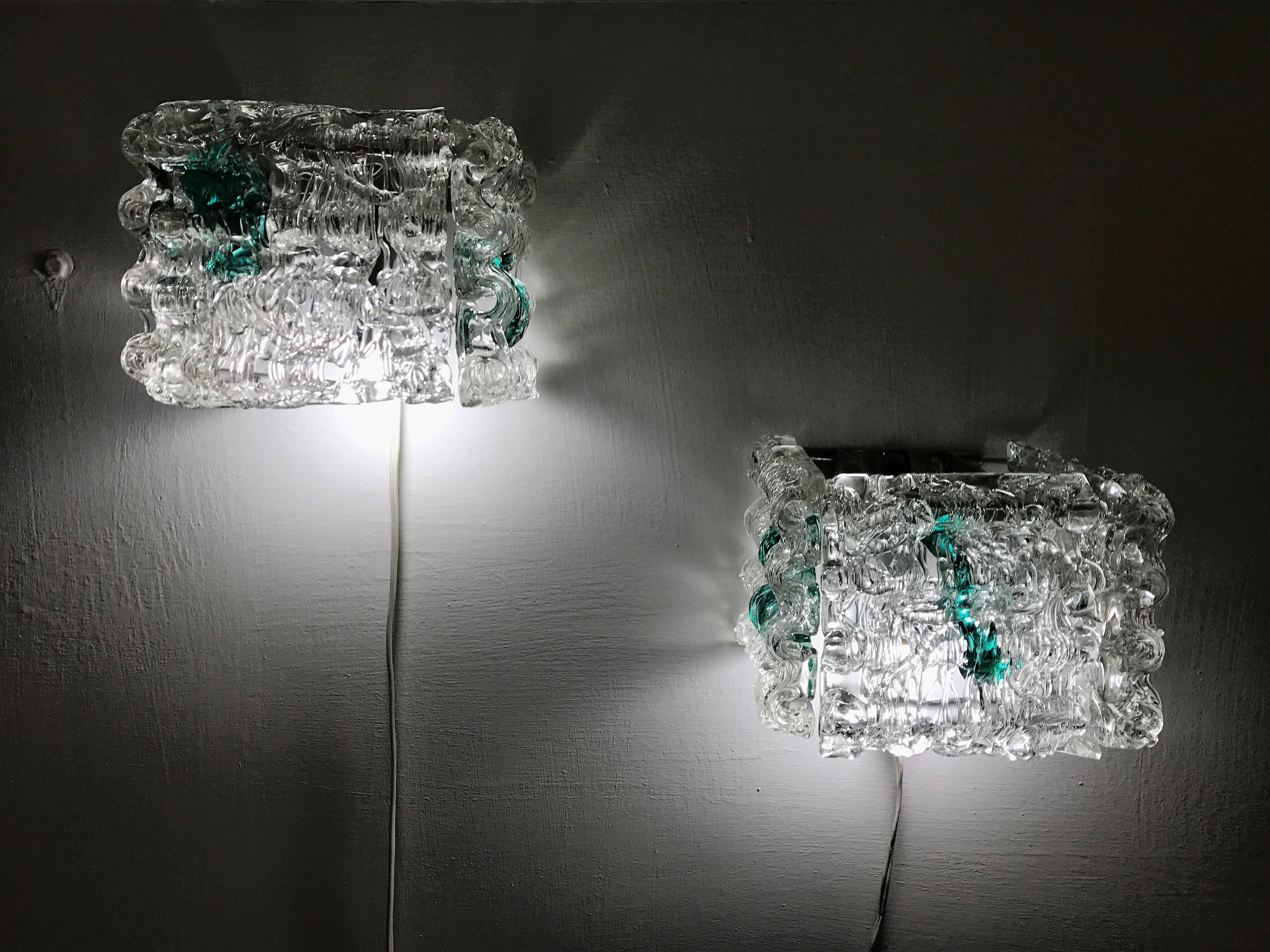 Mid-Century Modern Pair of Angelo Brotto Sconces for Esperia in Stainless Steel and Murano Glass For Sale