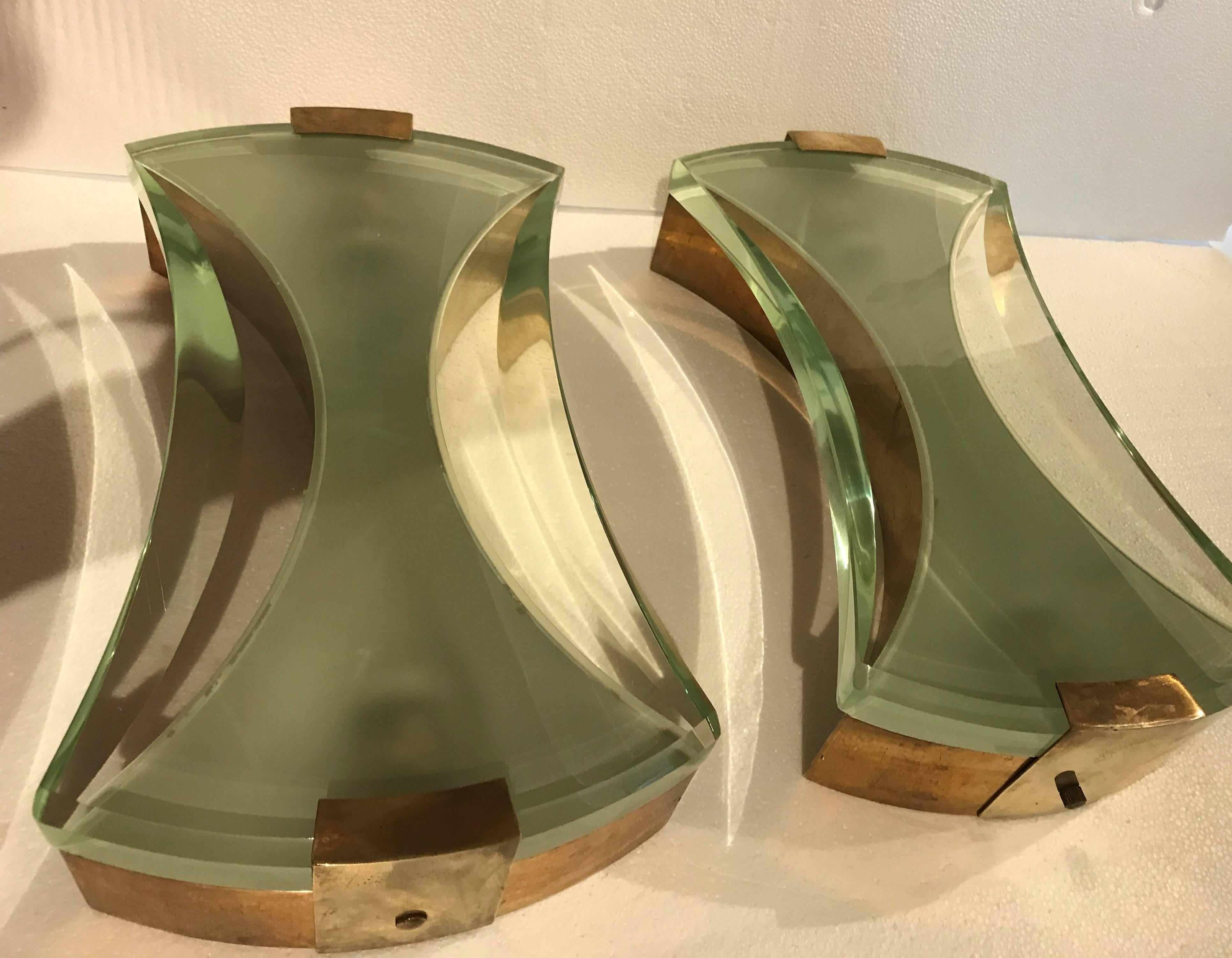 Glass Pair of Max Ingrand Wall Sconces for Fontana Arte