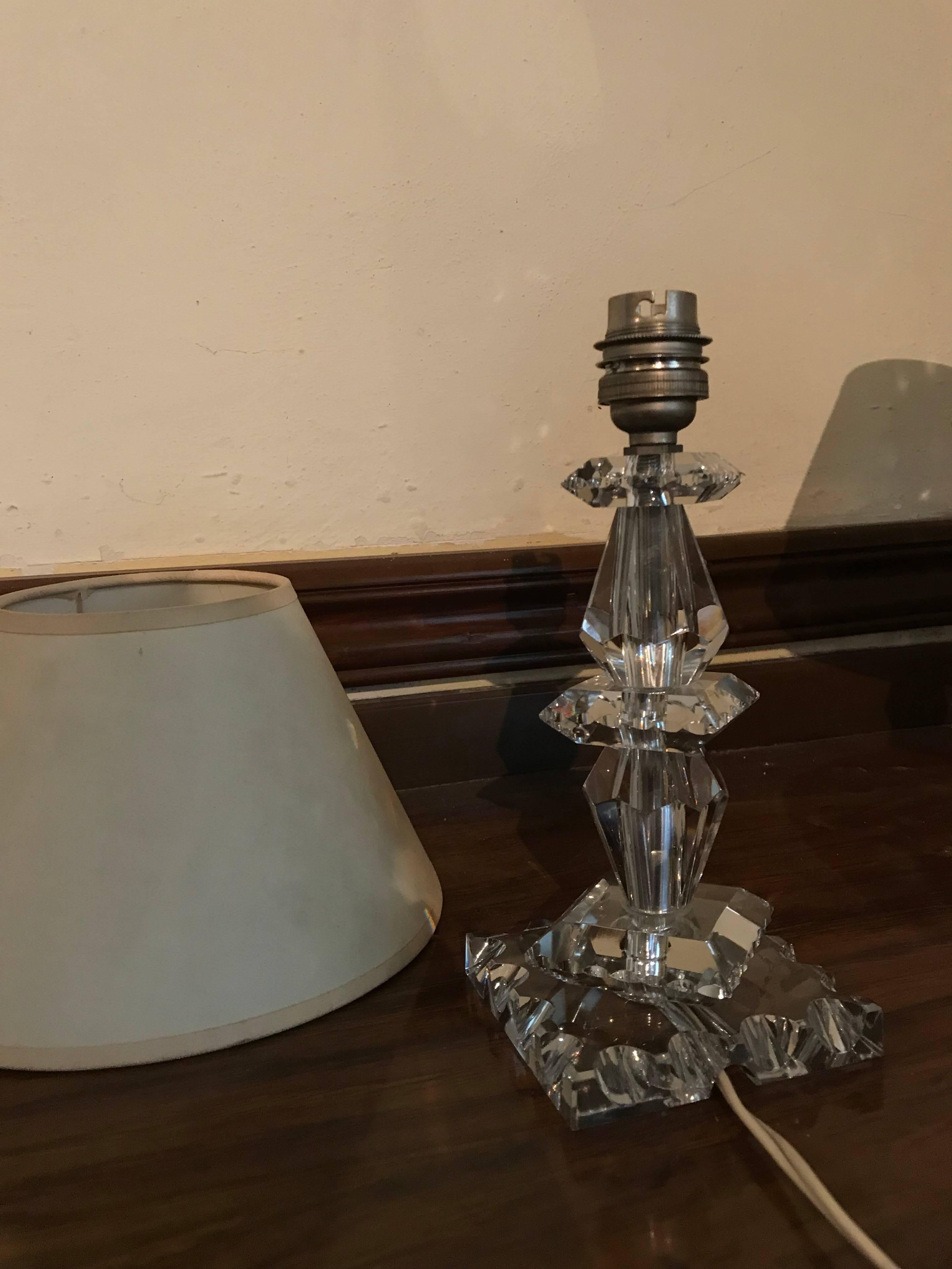 Pair of Art Deco Lamps by Baccarat, France circa 1940, Attr. to Jacques Adnet In Good Condition In Merida, Yucatan