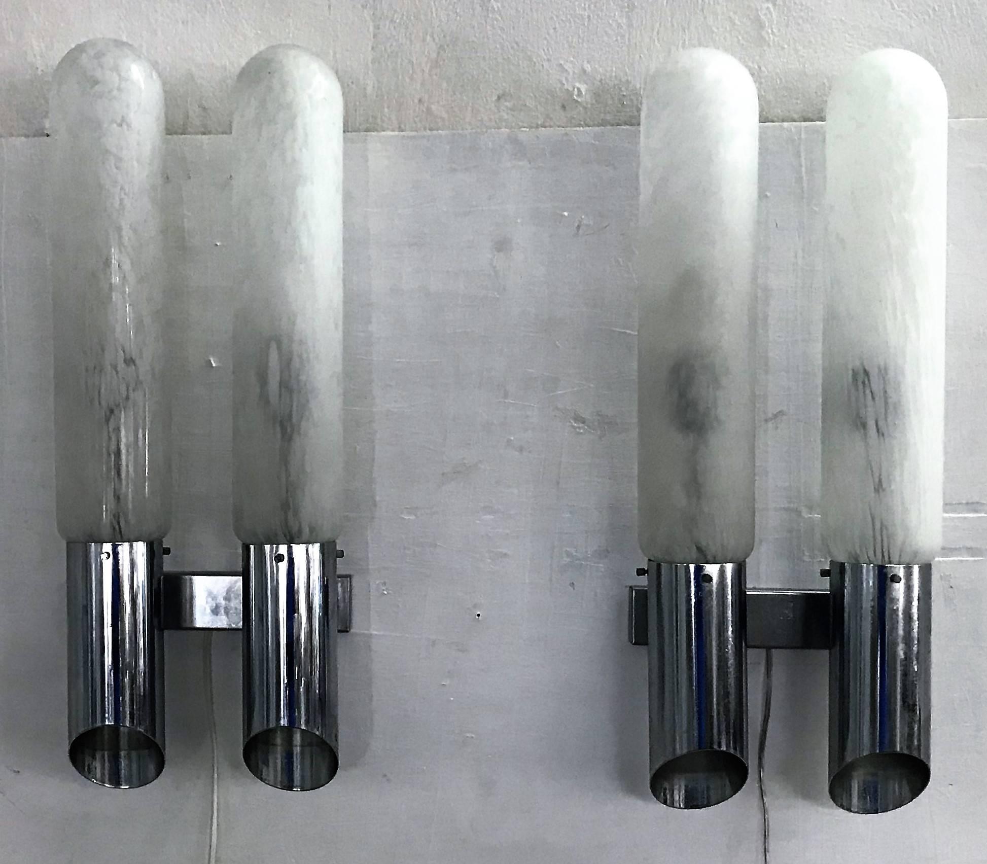 Space Age Mid-Century Modern Sconces in Murano glass by Aldo Nason for Mazzega, circa 1970 For Sale