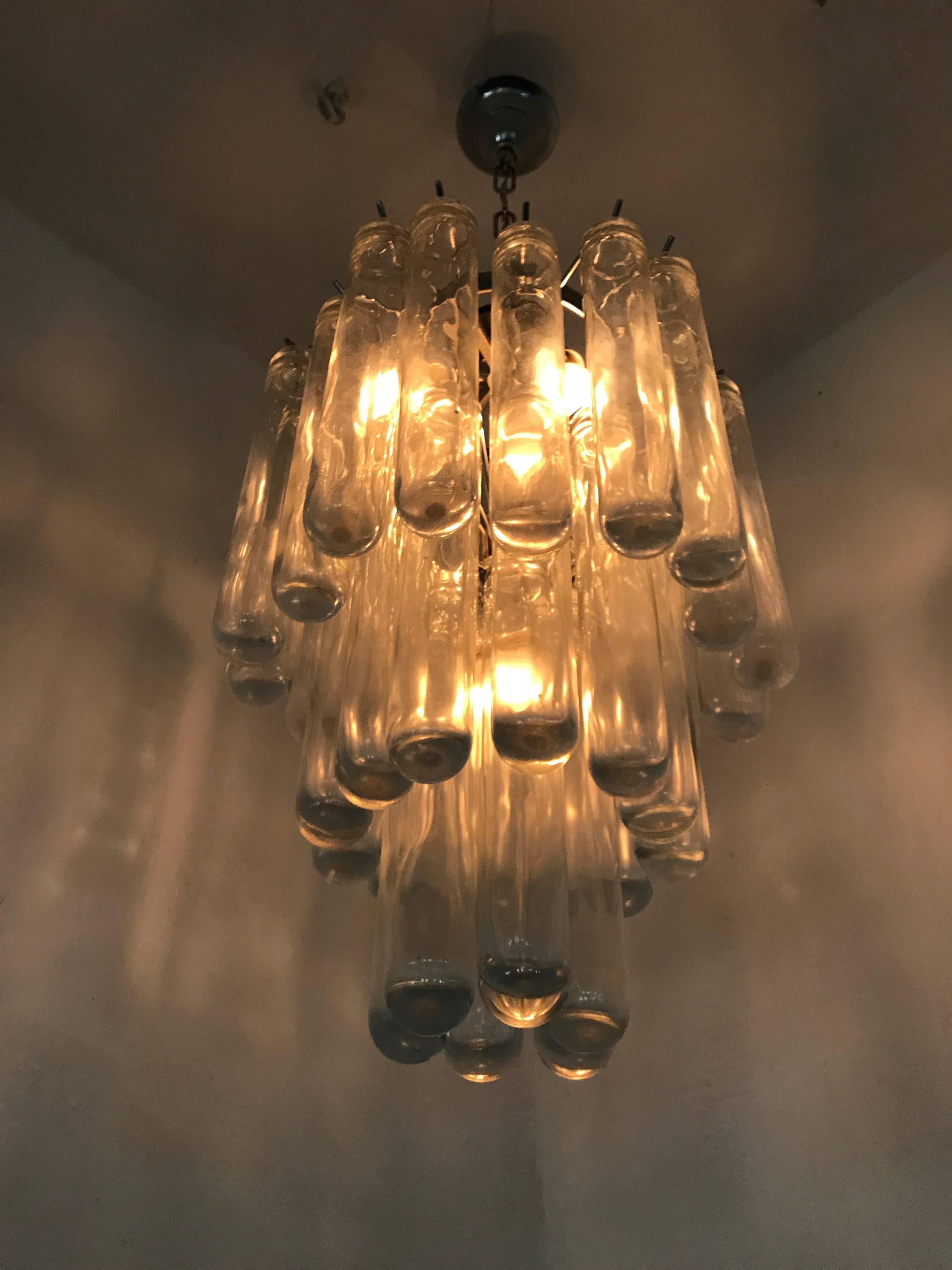 Mid-Century moderno Lampadario moderno di metà secolo in vetro di Murano trasparente, attribuito a Venini in vendita