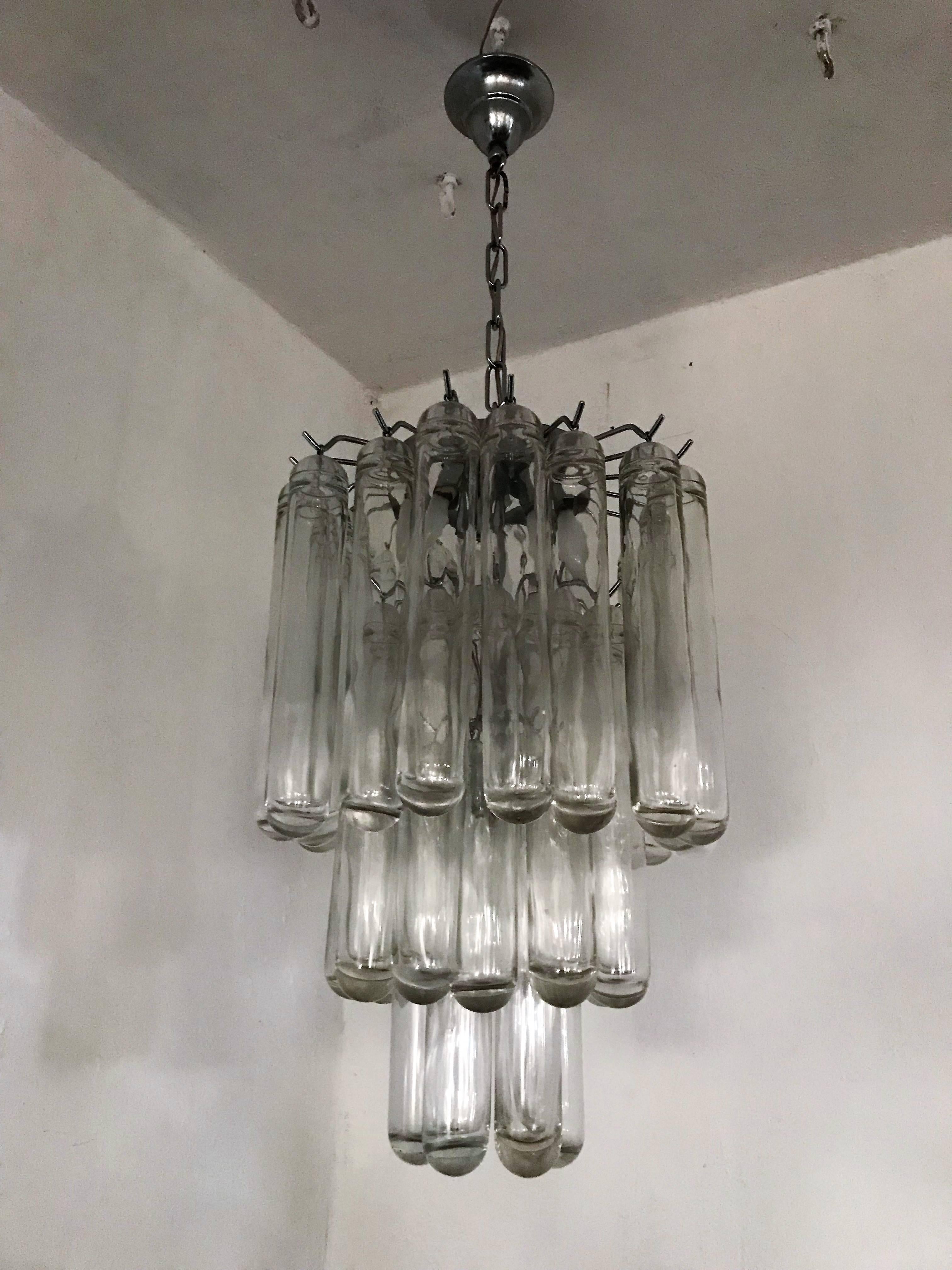 Mid-Century Modern Chandelier in Clear Murano Glass, Attributed to Venini In Good Condition For Sale In Merida, Yucatan