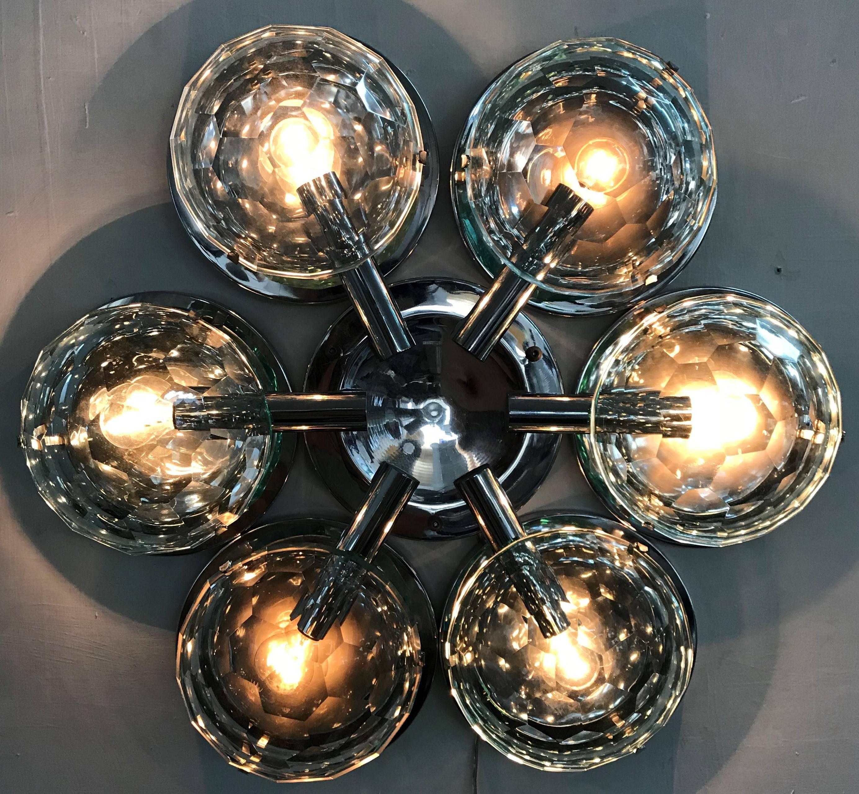 Space Age Multifaceted Six-Light Flush Mount by Pia Guidetti Crippa for Lumi, circa 1960 For Sale