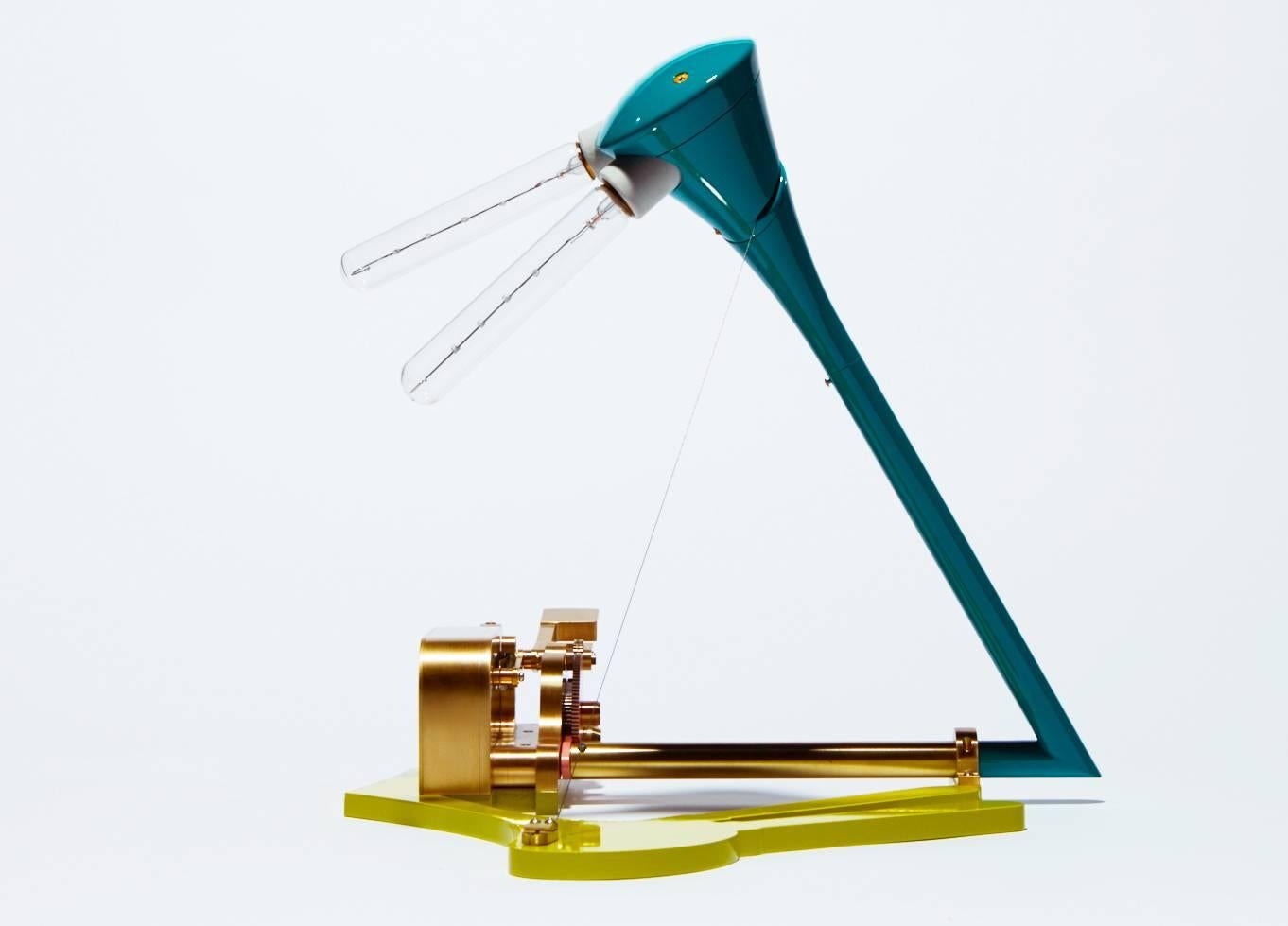 American Pivot Table Lamp, Limited Edition Light Sculpture in Solid Brass and Lacquer For Sale