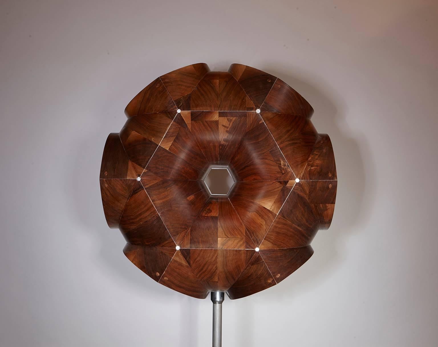 Contemporary Geometric Solid Oak Wood Chandelier with Cathedral Arches by Eddy Sykes For Sale