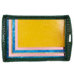 Edie Parker Home Large Wicker Tray with Acrylic Base