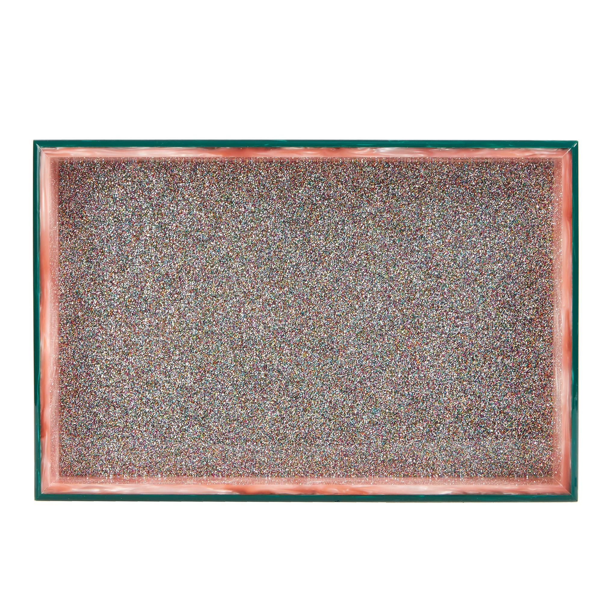 Edie Parker Home Vanity Tray Solid in Rainbow Glitter and Malachite