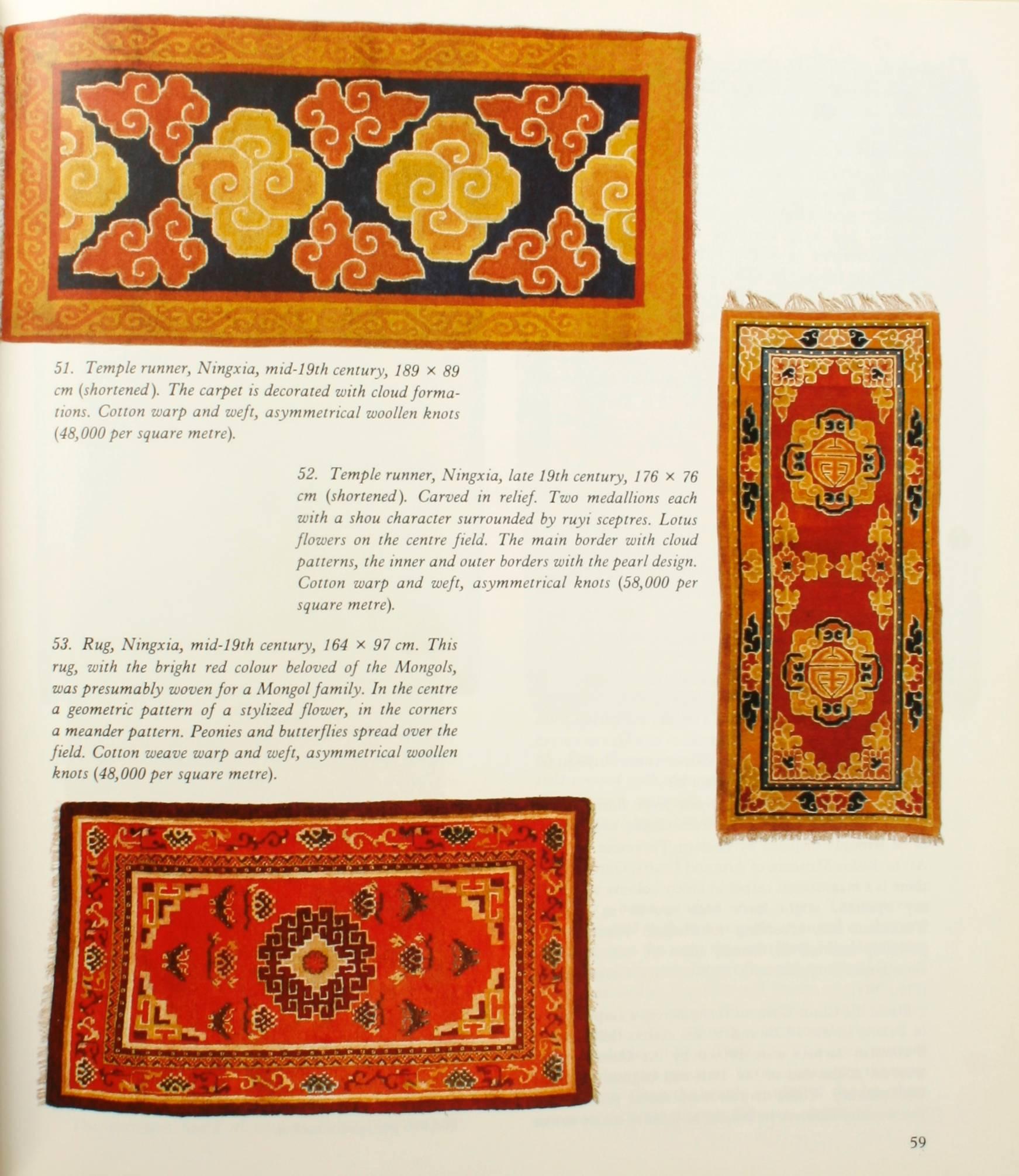 Carpets from China, Xinjiang and Tibet. Boston: Shambhala Publications, Inc., 1988. Hardcover with dust jacket. This beautiful book was written for collectors, scholars and anyone interested in Chinese and Tibetan rugs. It discusses the spread of