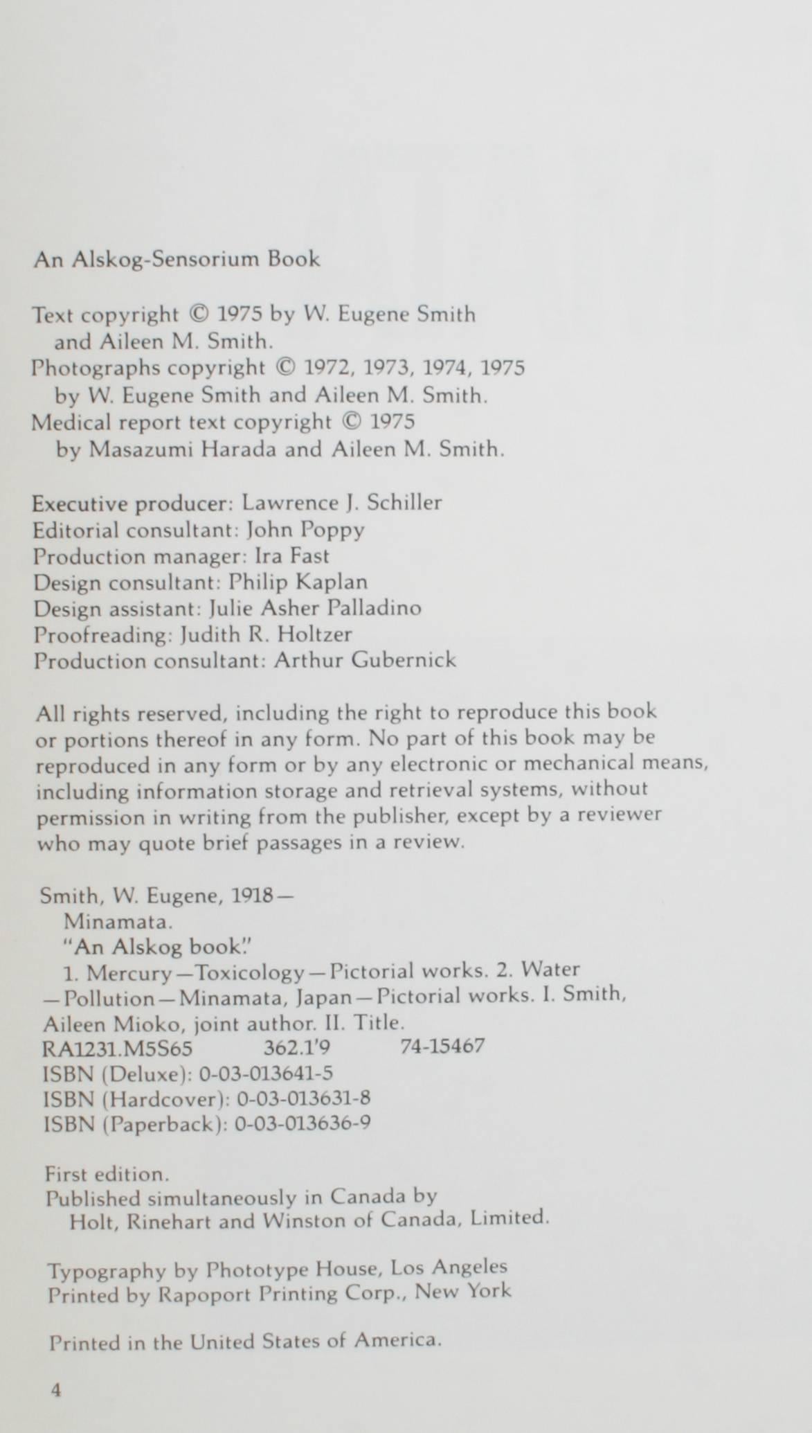 Minamata Words & Photographs by W. Eugene Smith & Aileen M. Smith, Signed 1st Ed 1