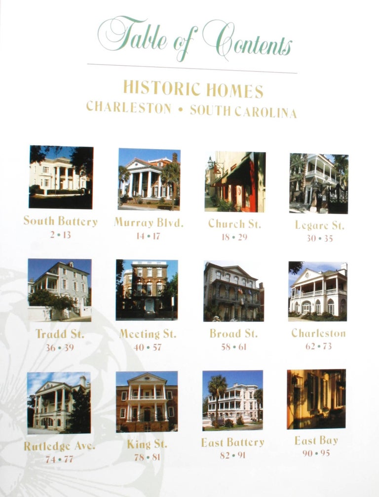 Historical Homes of Charleston, South Carolina. Charleston: Terrel Publishing Company, 1993. Soft cover. 95 pp. A beautiful pictorial guidebook to the historic homes of Charleston. The book includes homes on South Battery, Murry Blvd., Church St.,