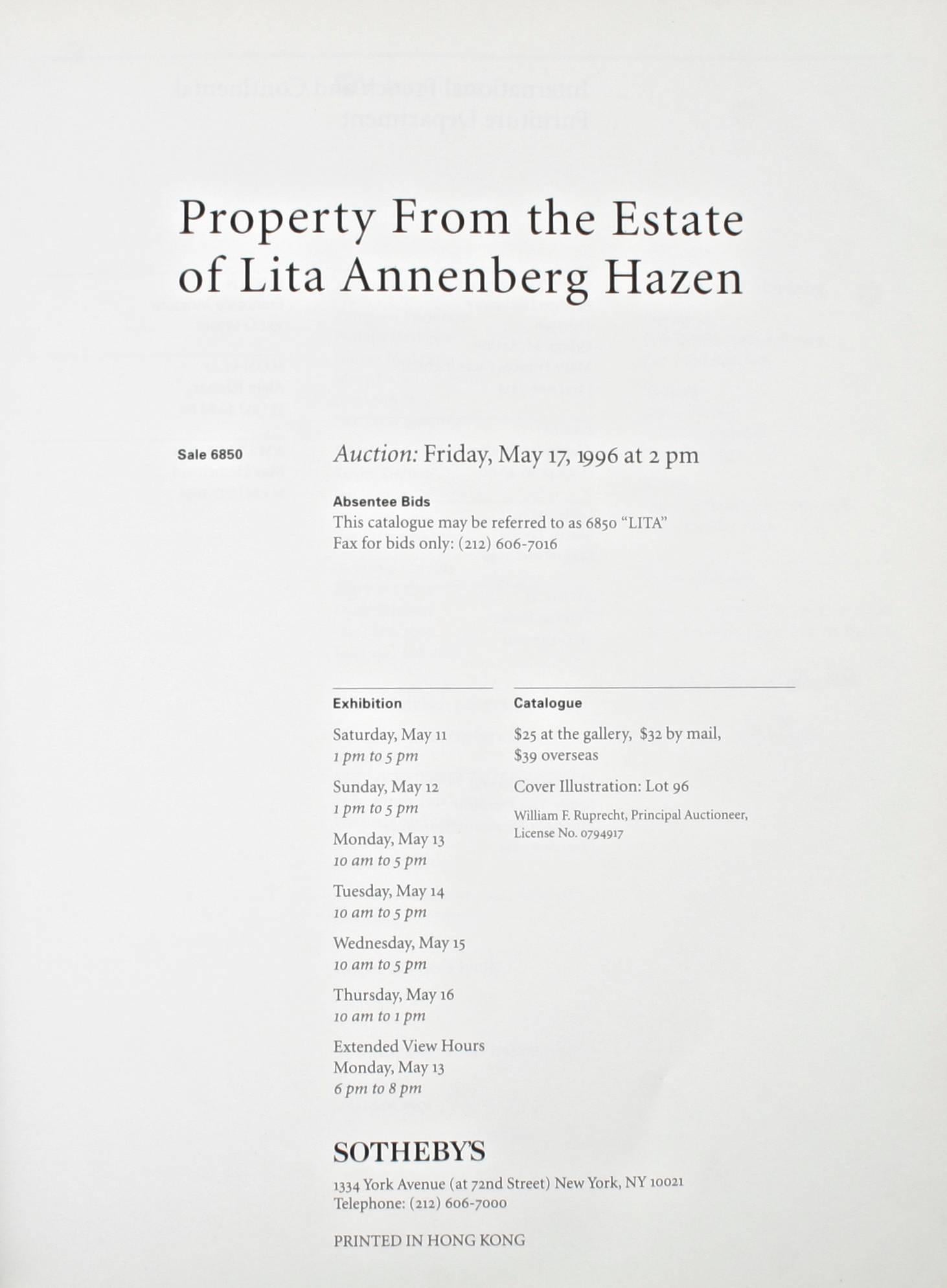 Sothebys Mayo 1996 Propiedad del patrimonio de Lita Annenberg Hazen en venta 4