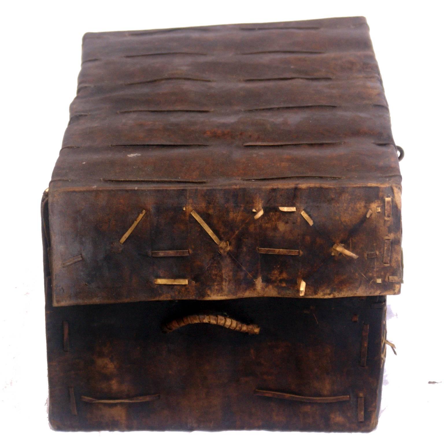 Leather African Rawhide Deeds Box For Sale