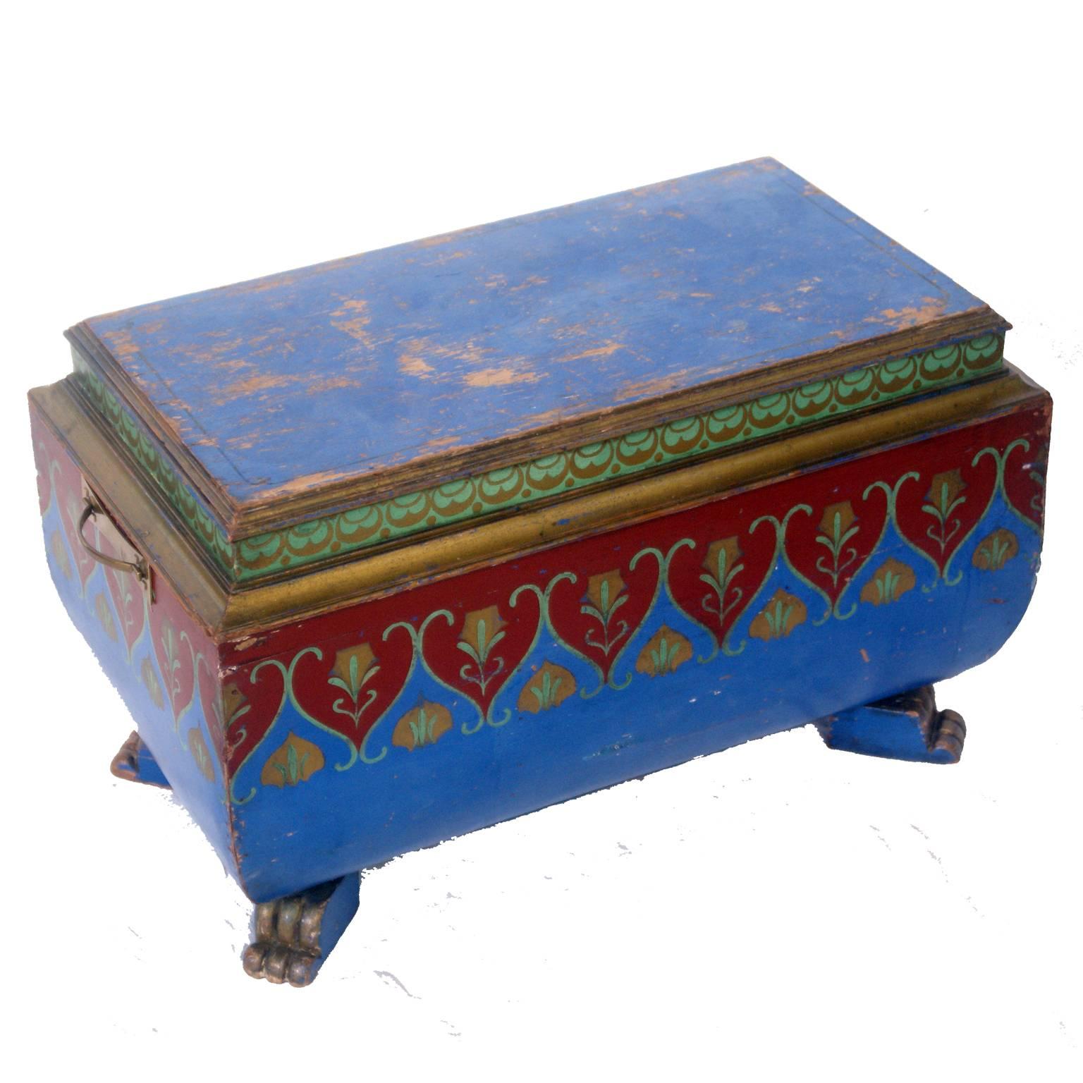 Hand-Painted Painted Sarcophagus Side Table or Footstool