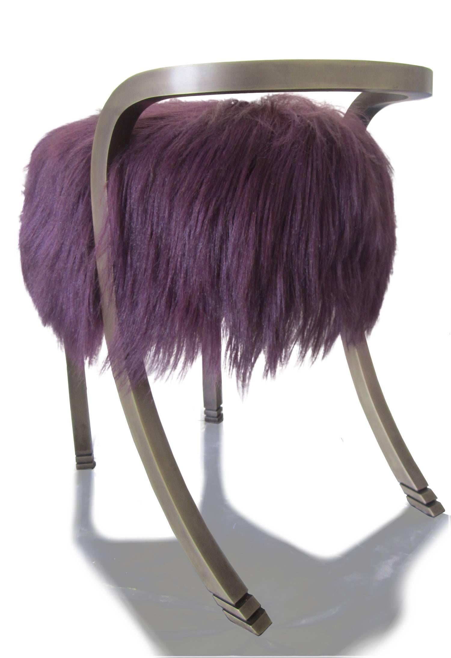 Modern Anita Stool by Francis Sultana, Bronze and Kidassia Fur For Sale
