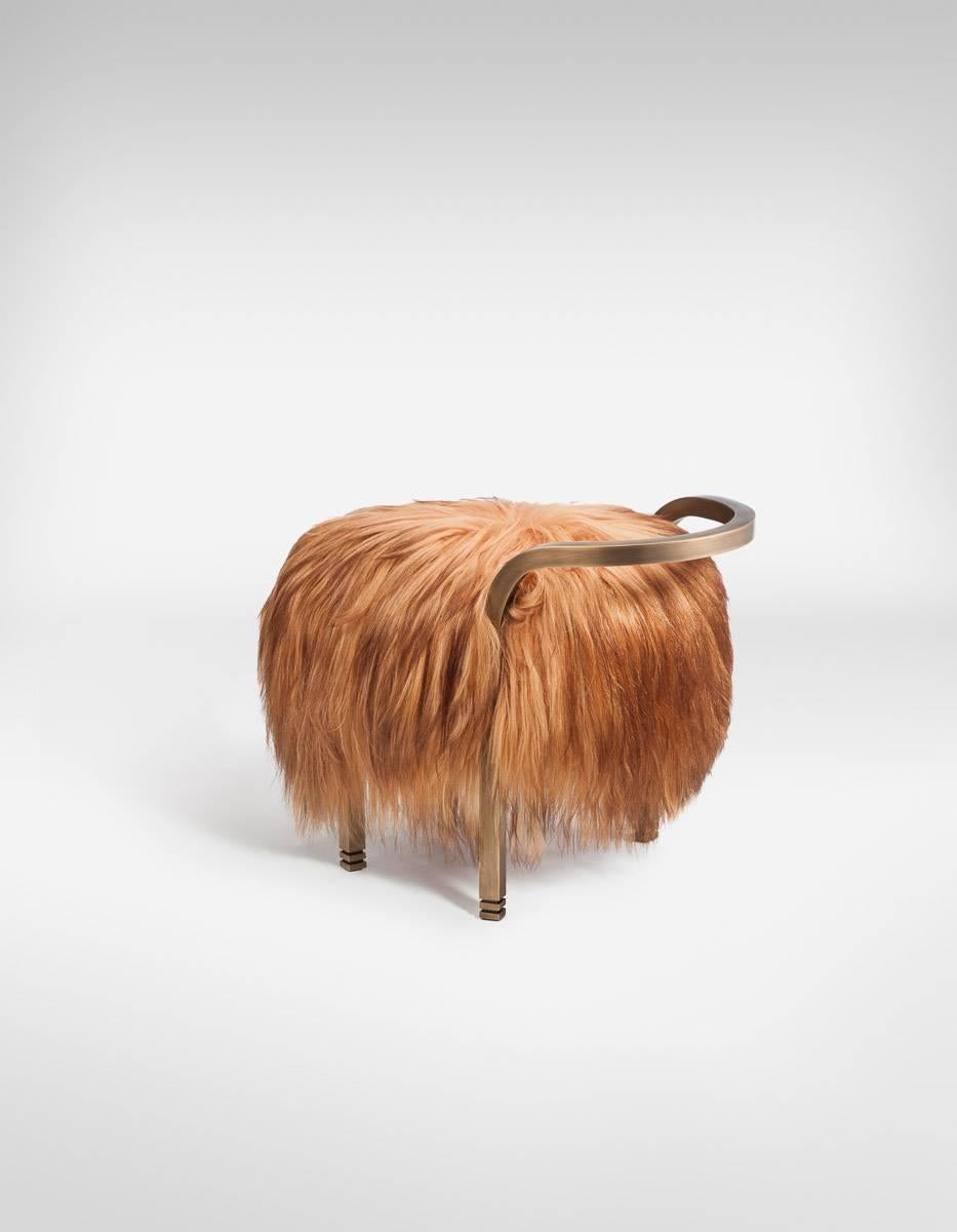 British Anita Stool by Francis Sultana, Bronze and Kidassia Fur For Sale