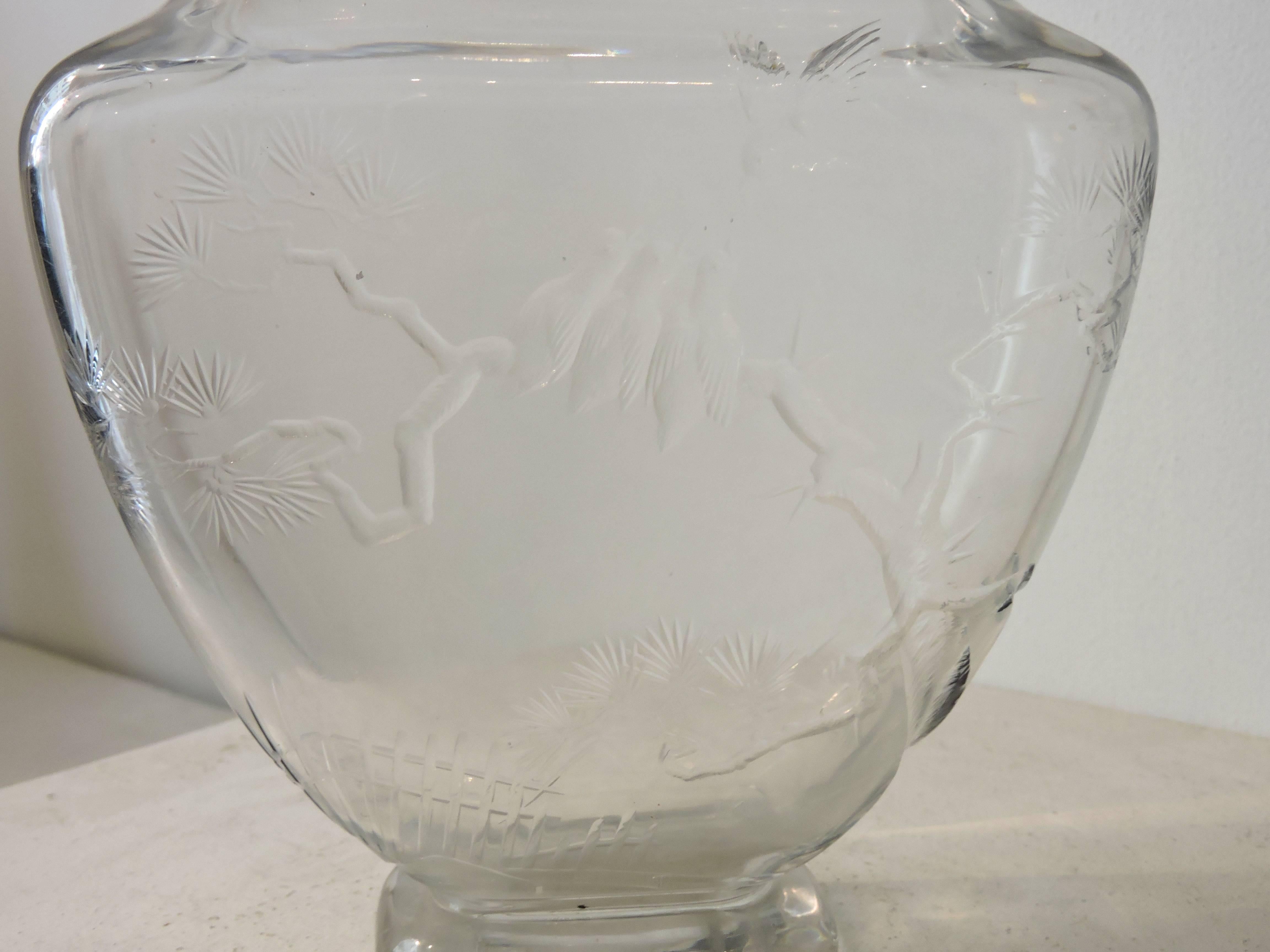 Hand-Carved Maison Baccarat Japonisme Crystal Vase, circa 1880