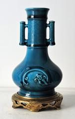 Théodore Deck Faience Blue Persian Baluster Vase with Ormolu Mount