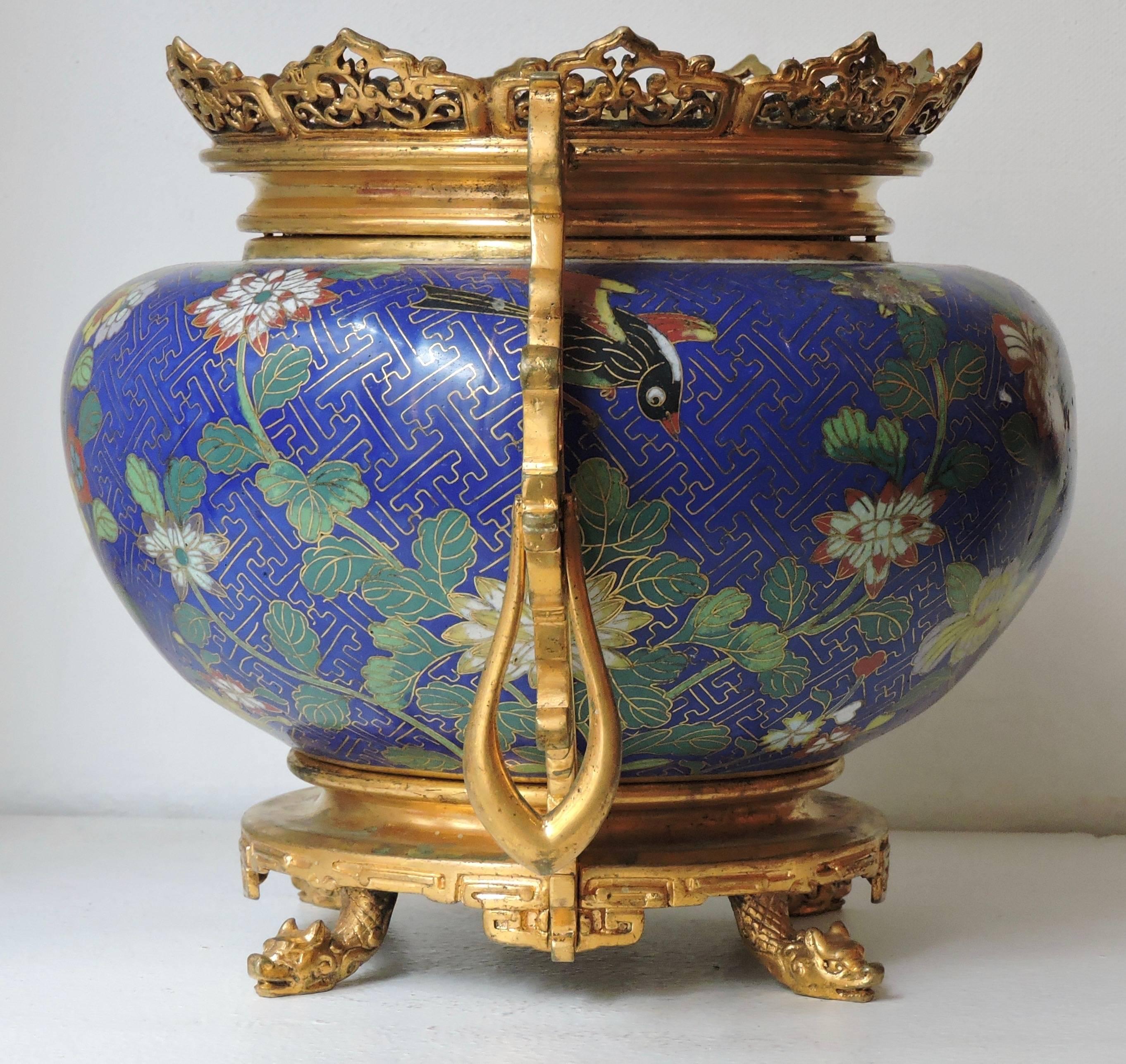 Late 19th Century French Chinoiserie Gilt Bronze-Mounted Cloisonné Enamel Centrepiece