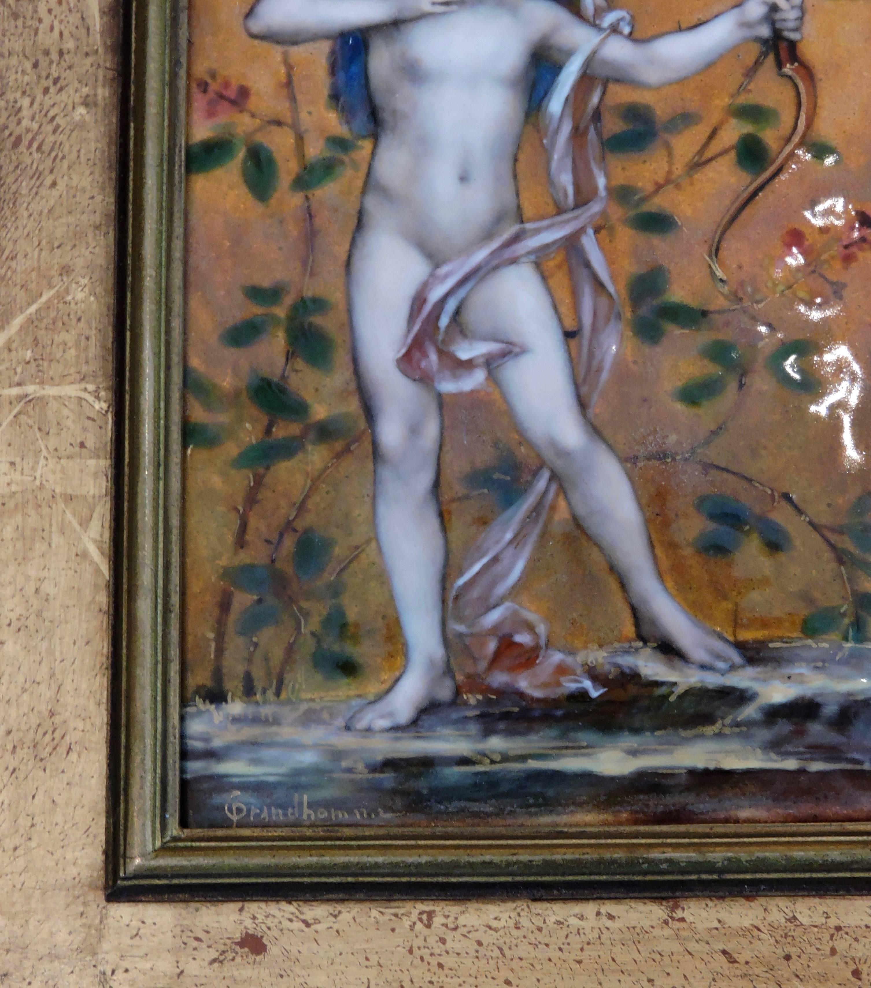 Cupid, A Very Fine Painted Enamel Plaque by Paul Victor Grandhomme, circa 1889 In Good Condition In Saint-Ouen, FR