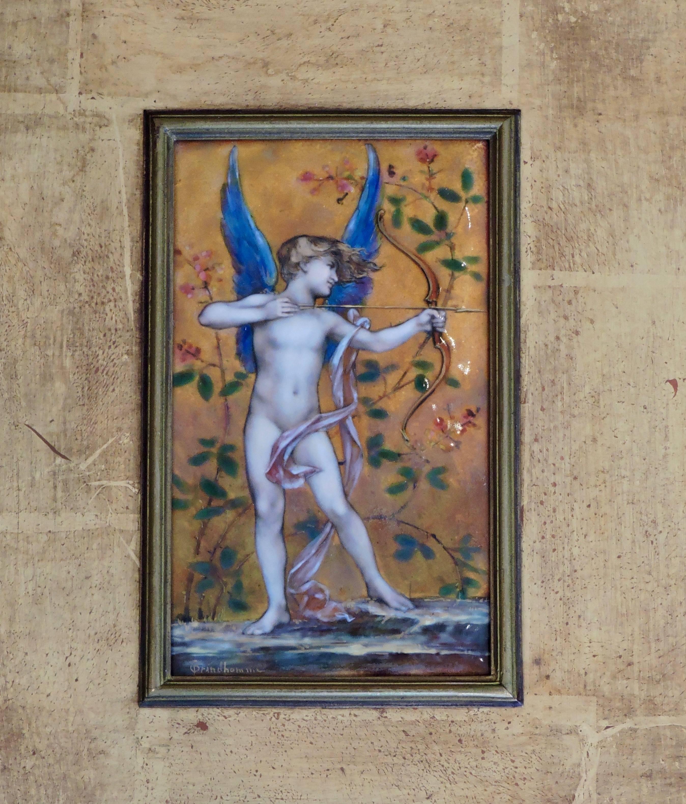 French Cupid, A Very Fine Painted Enamel Plaque by Paul Victor Grandhomme, circa 1889