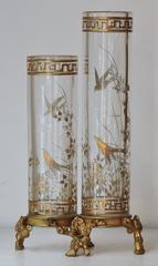 Maison Baccarat Japonisme Gilt Painted Crystal Double Vase with Ormolu Mount