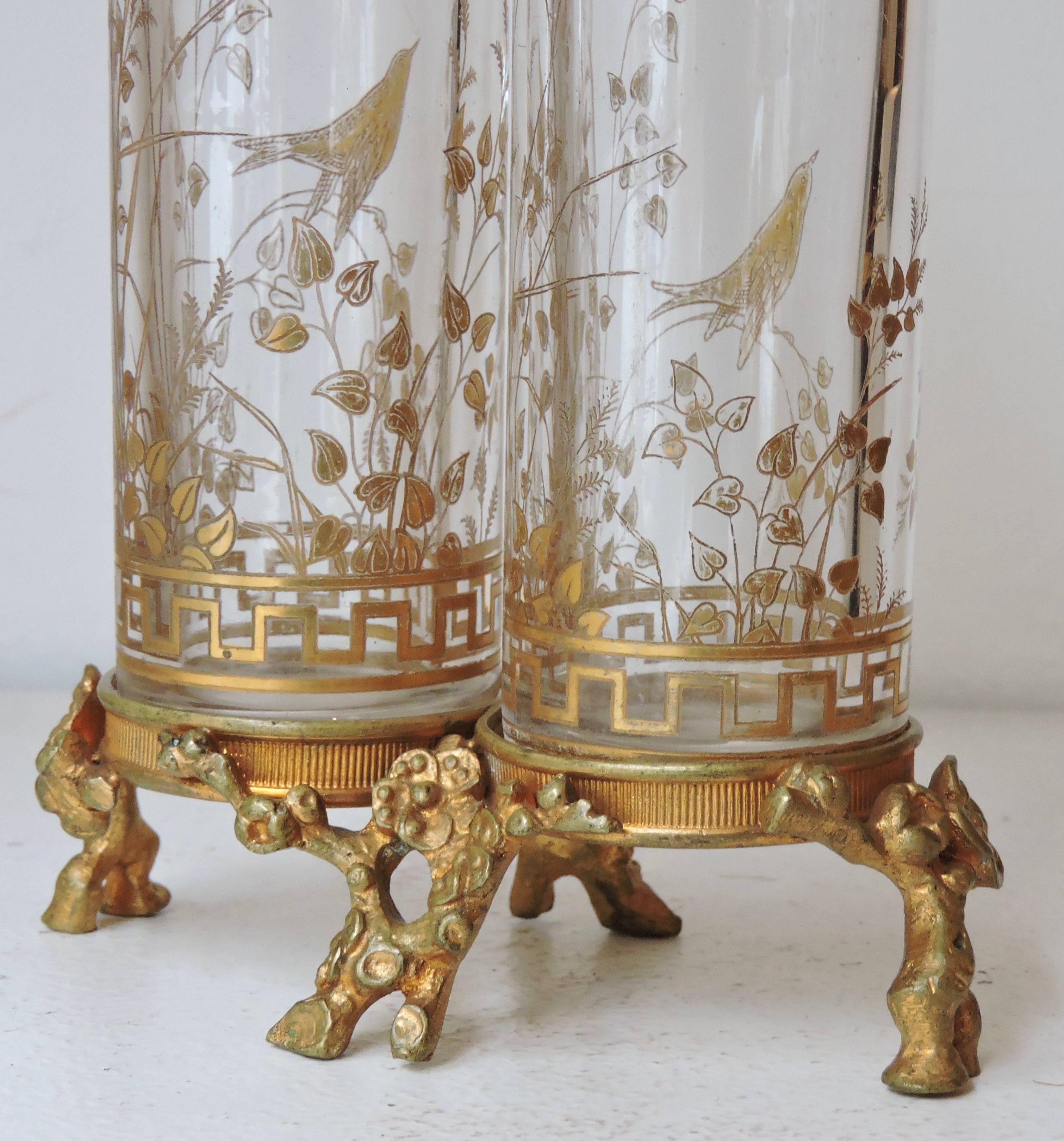 Maison Baccarat Japonisme Gilt Painted Crystal Double Vase with Ormolu Mount 4