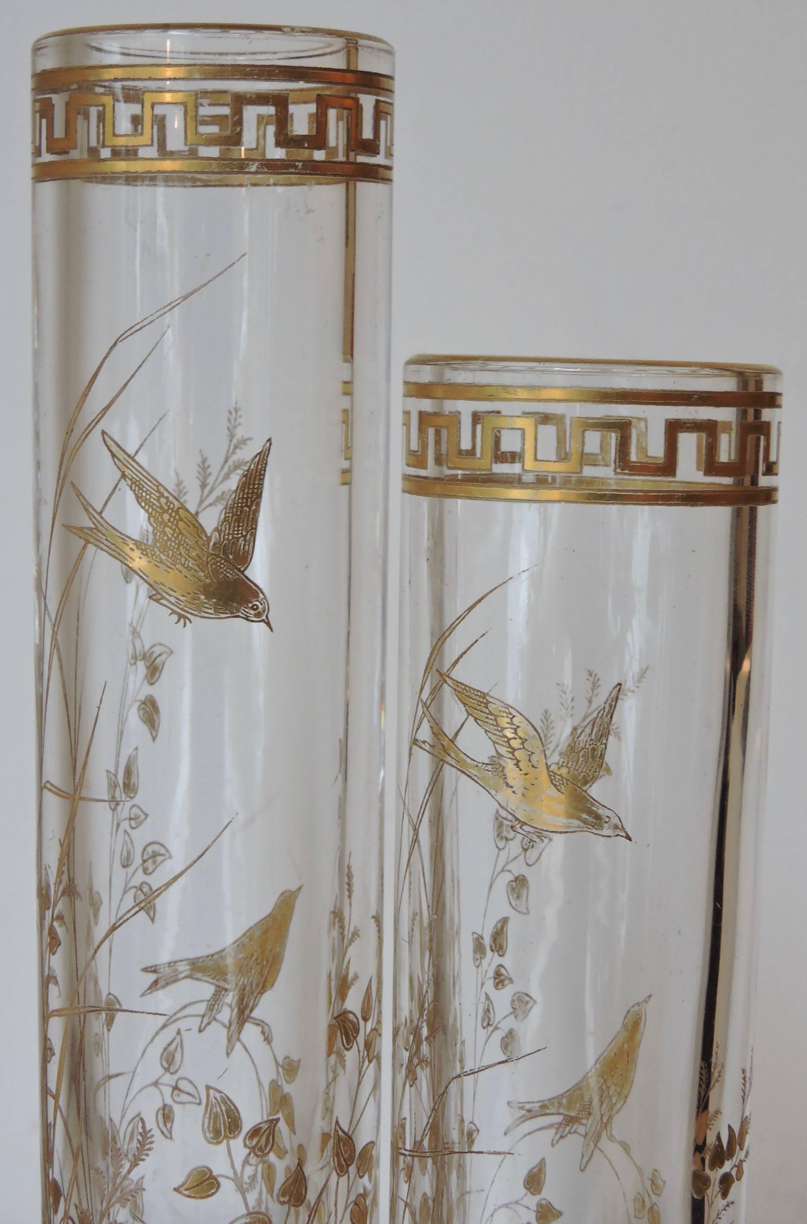 Late 19th Century Maison Baccarat Japonisme Gilt Painted Crystal Double Vase with Ormolu Mount
