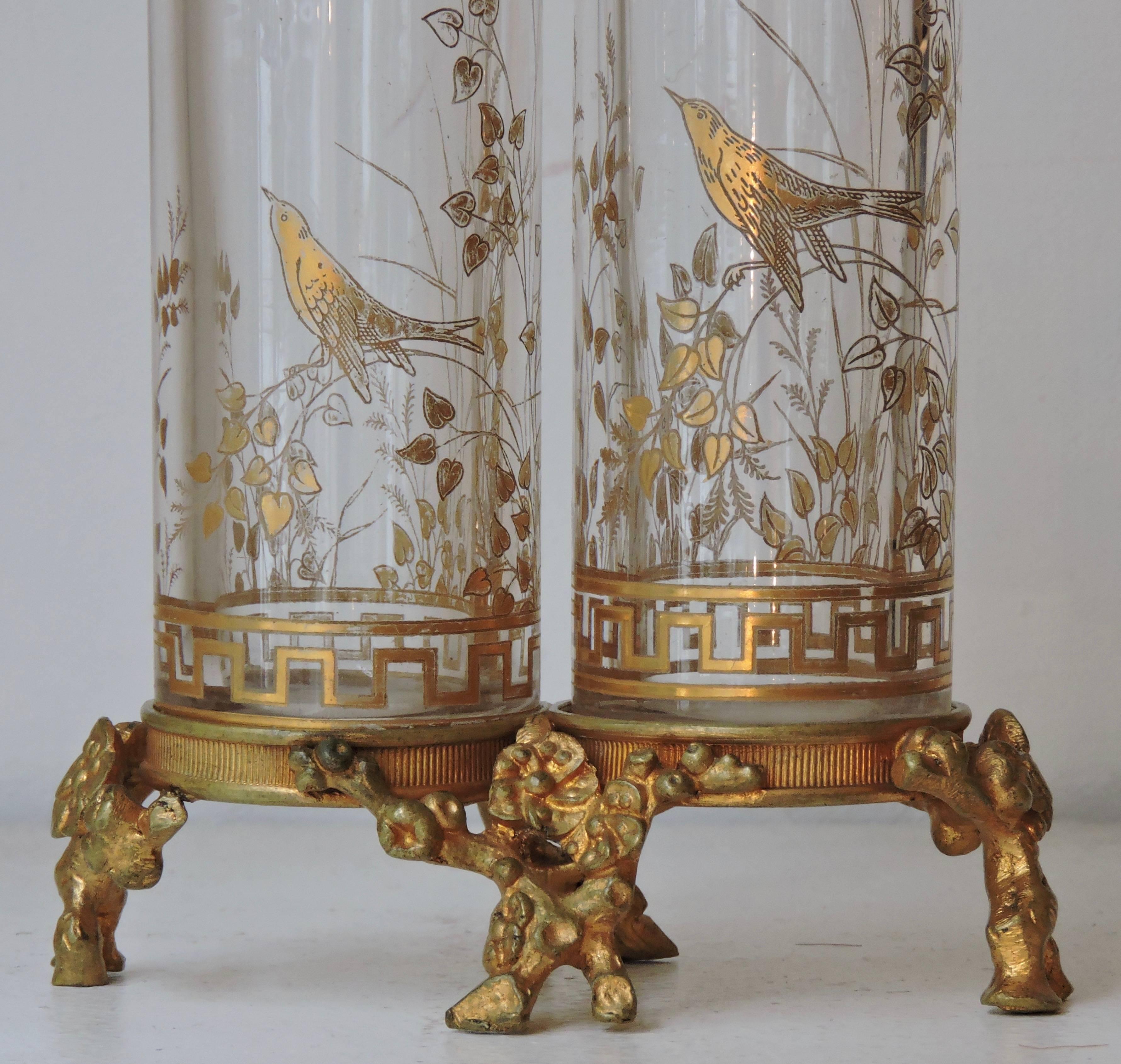 Maison Baccarat Japonisme Gilt Painted Crystal Double Vase with Ormolu Mount 2